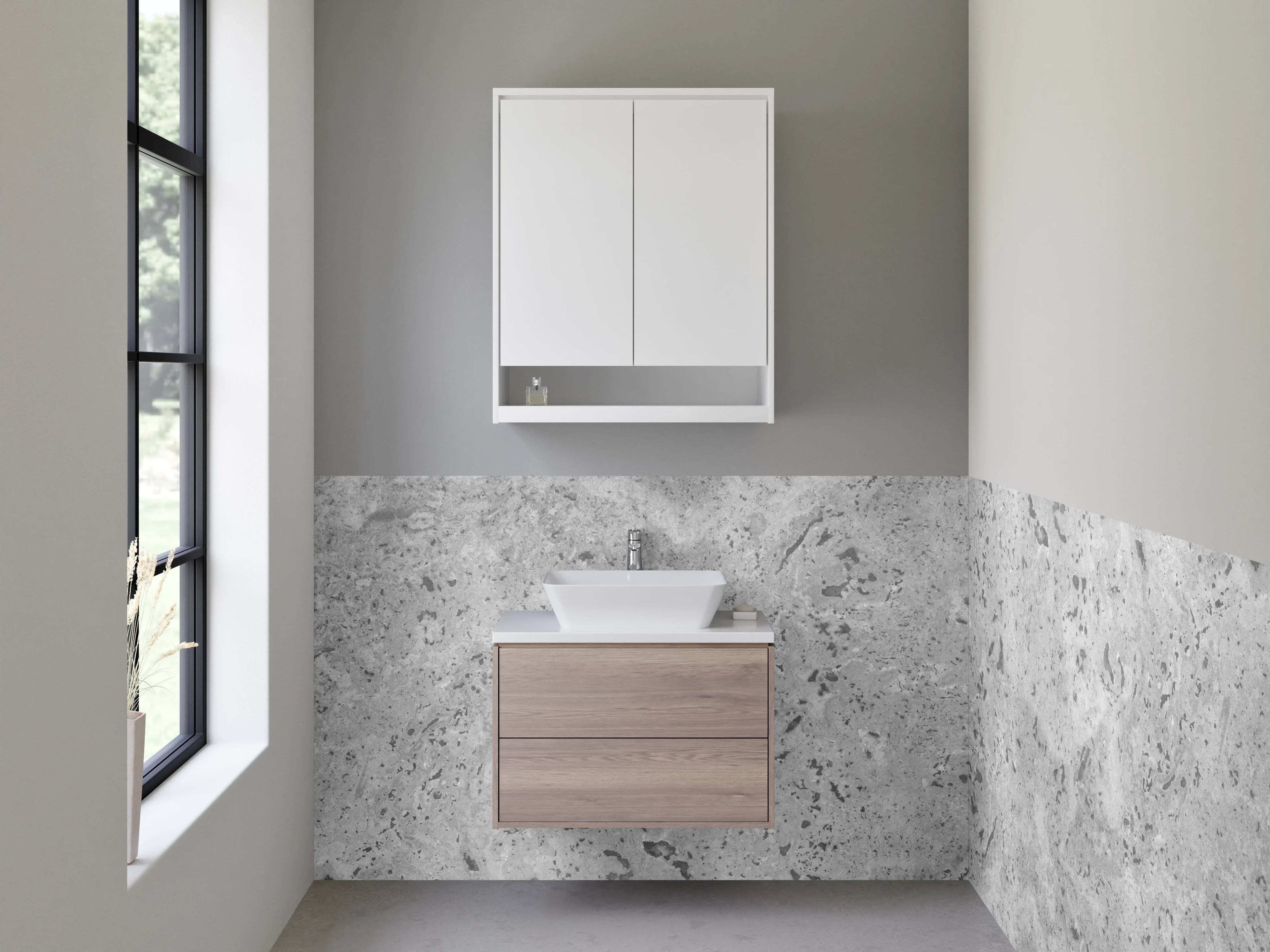 Waschbecken-Rückwand - Neutrale Grau- und Weißnuancen