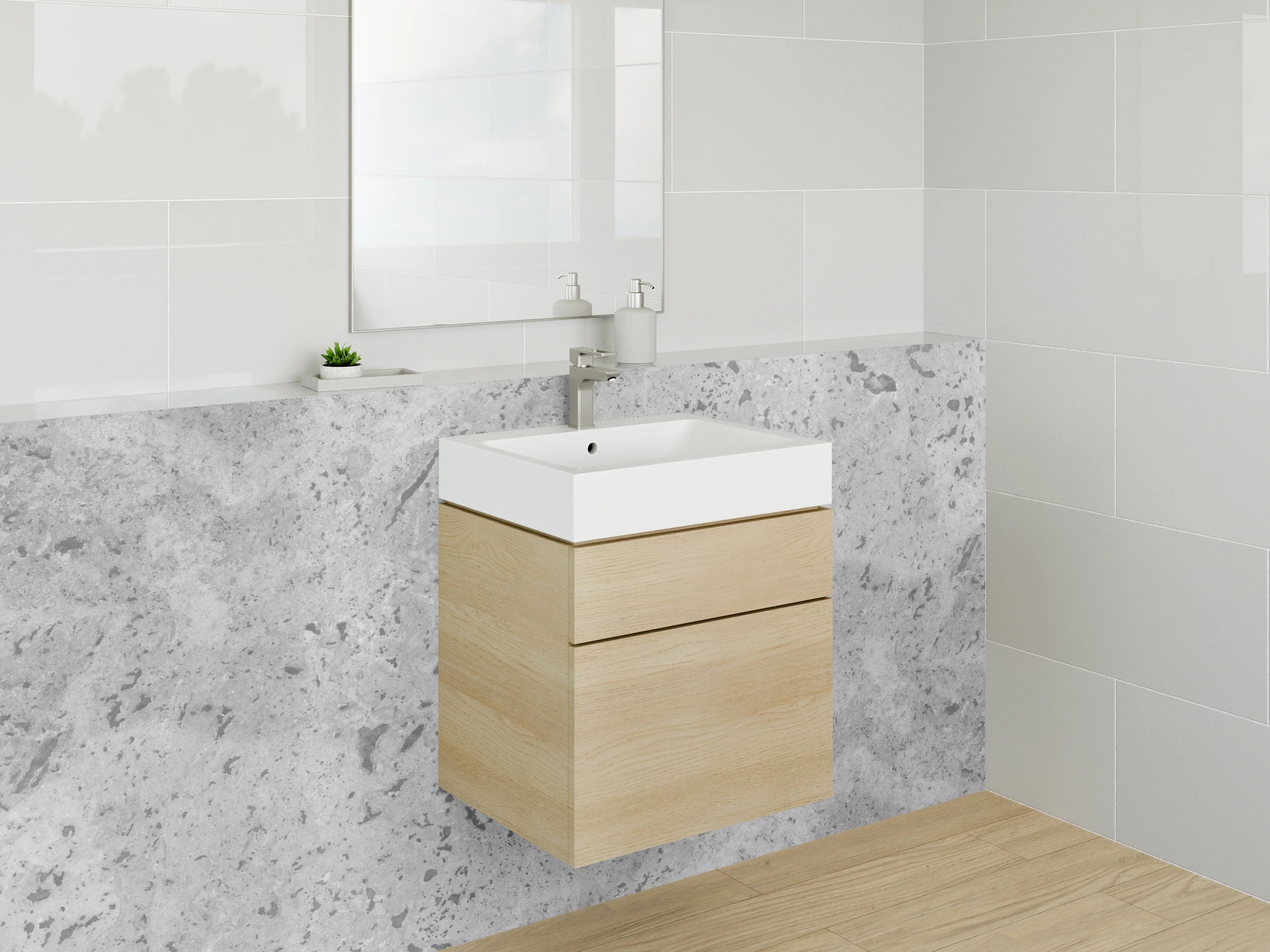 Waschbecken-Rückwand - Neutrale Grau- und Weißnuancen