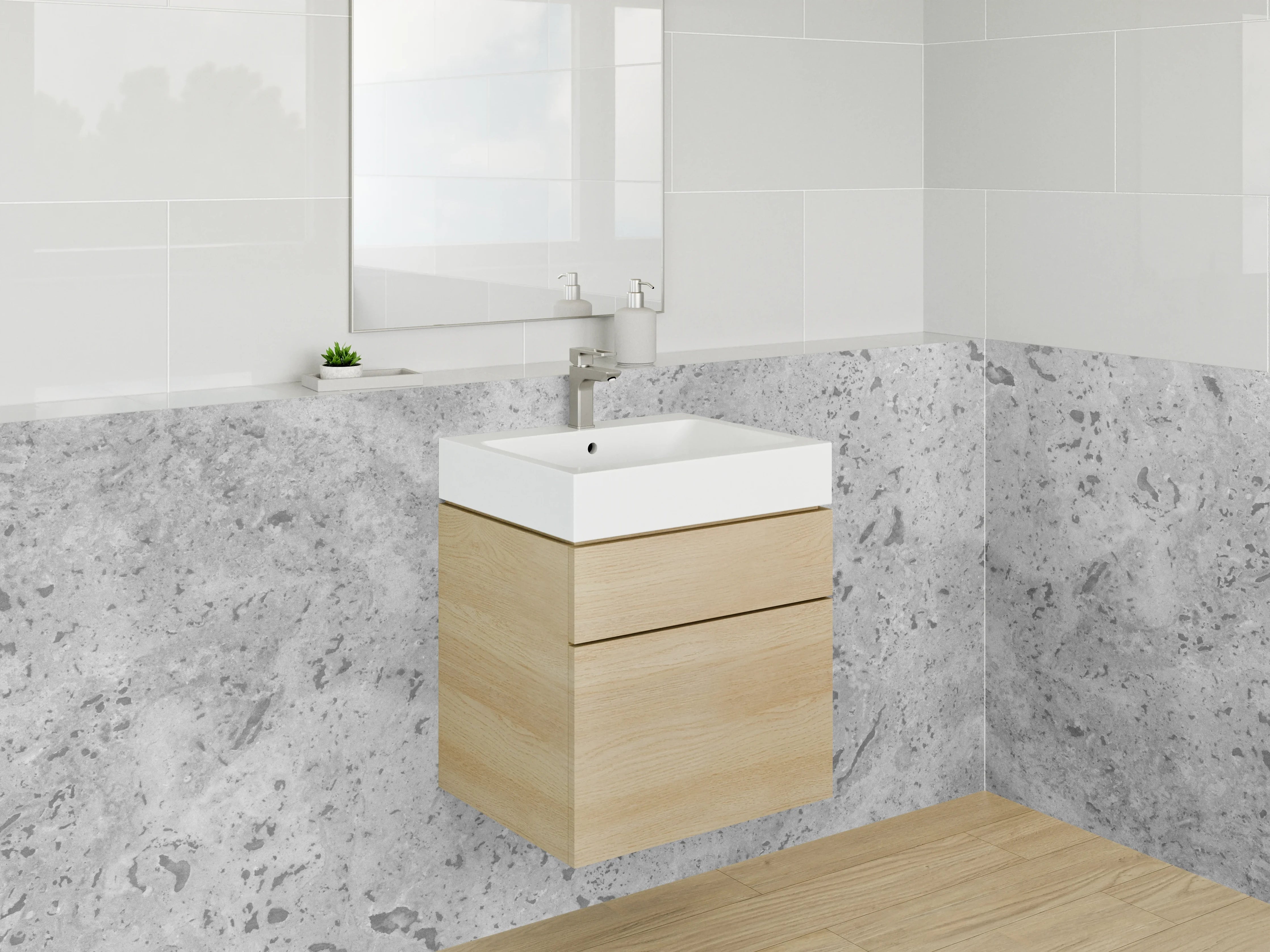 Waschbecken-Rückwand - Neutrale Grau- und Weißnuancen