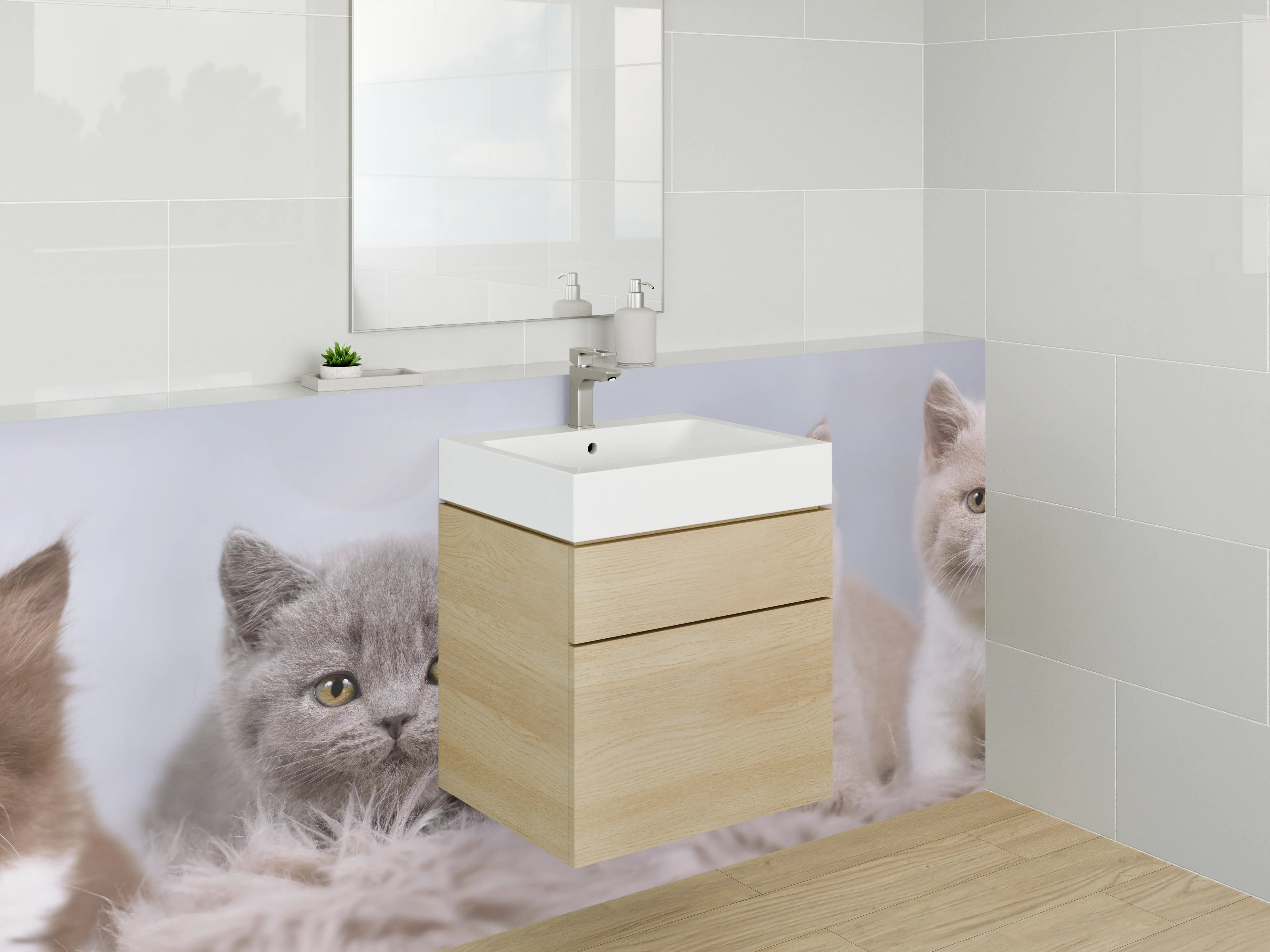 Waschbecken-Rückwand - Niedliche Katzenbabys auf weichem Fell