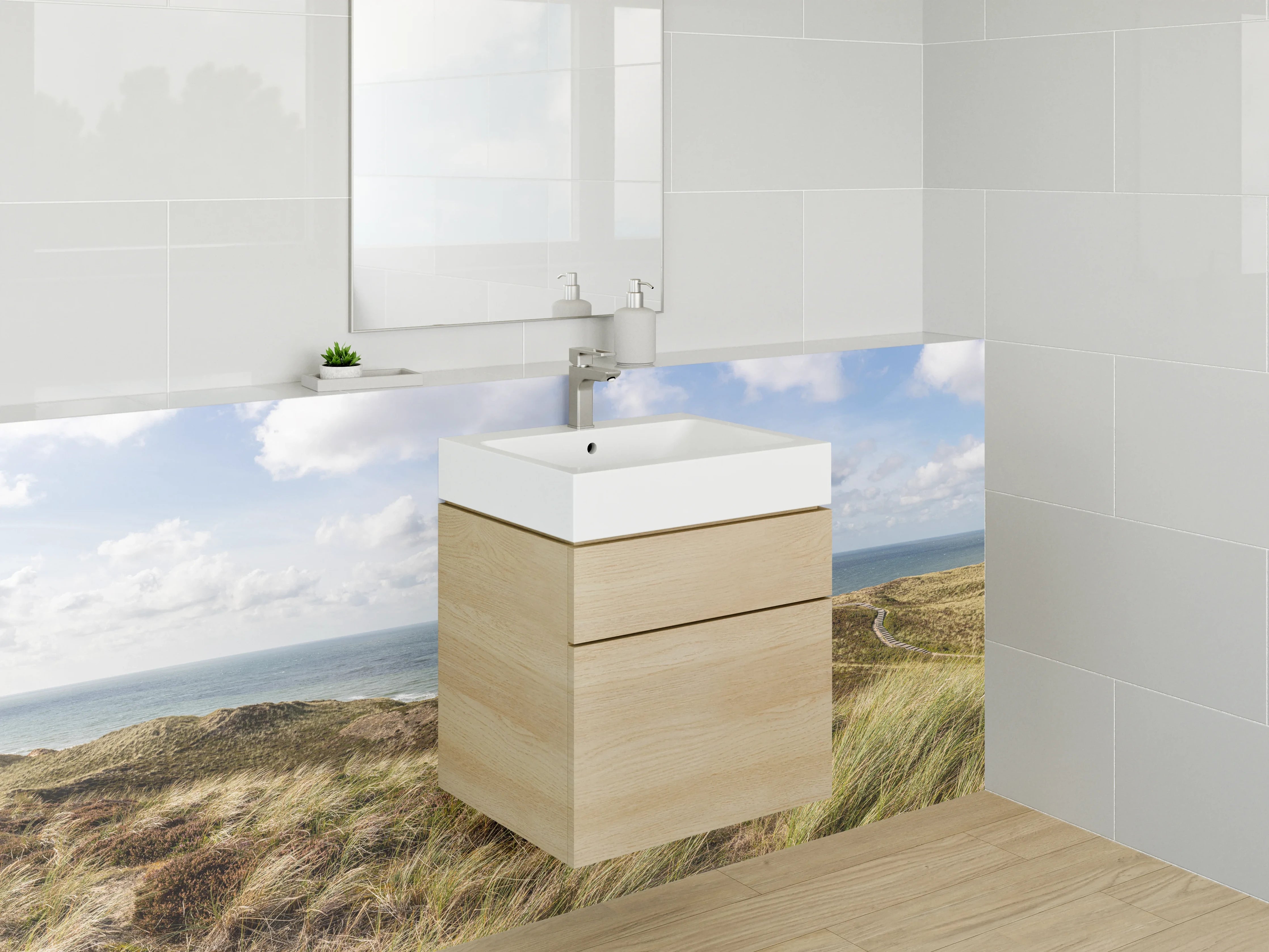 Waschbecken-Rückwand - Nordsee Dünen Panorama Landschaft
