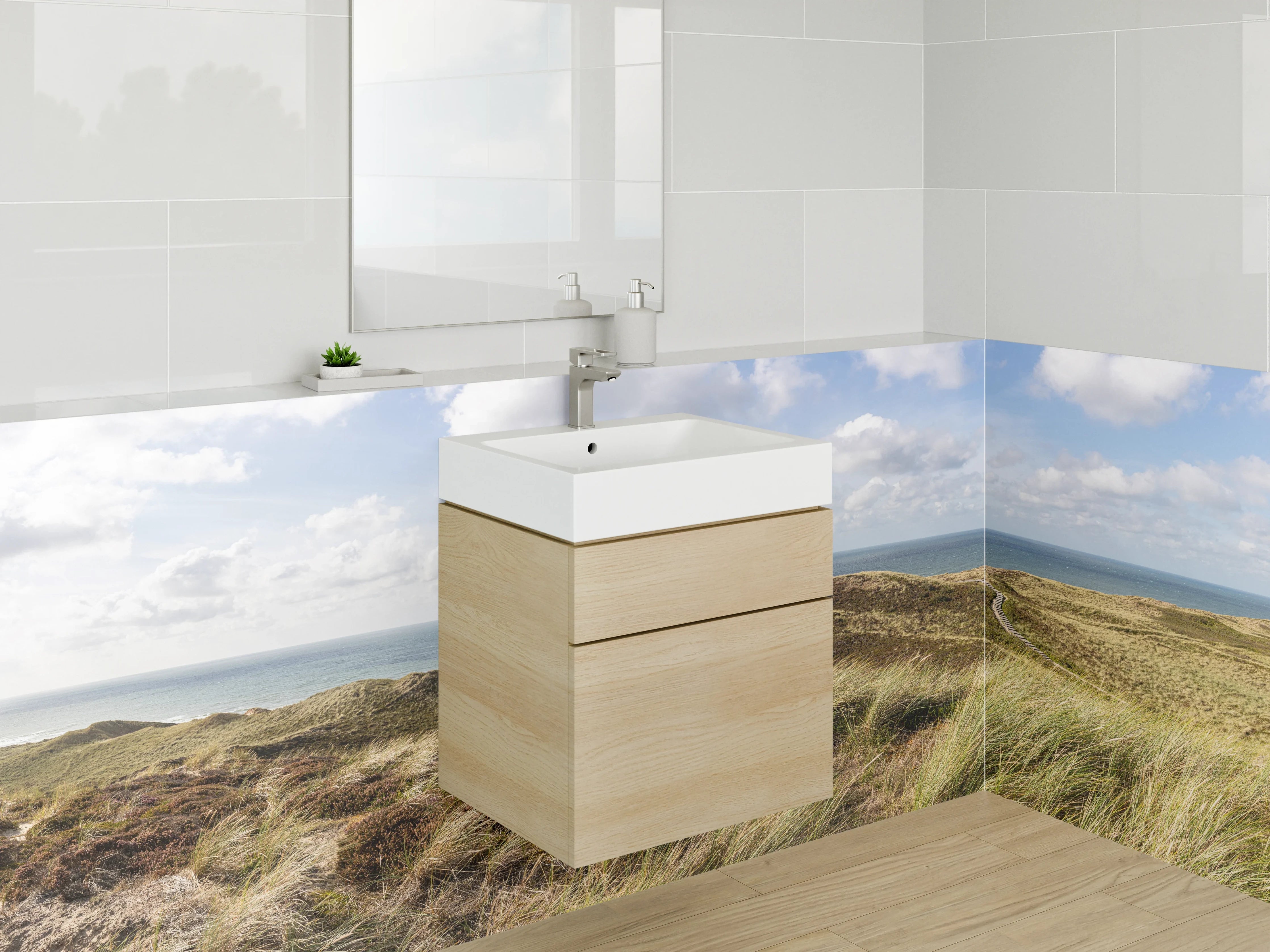 Waschbecken-Rückwand - Nordsee Dünen Panorama Landschaft