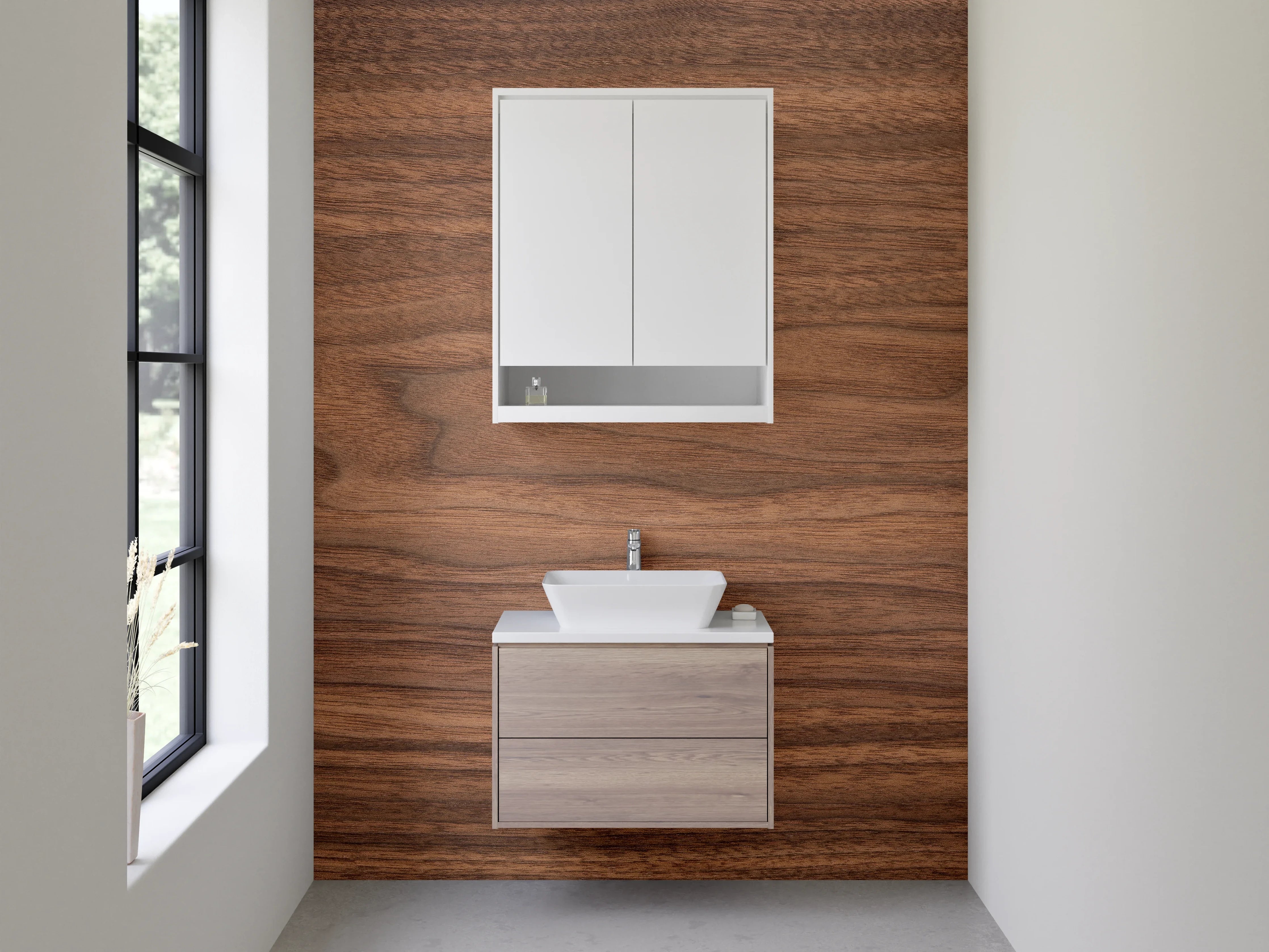 Waschbecken-Rückwand - Nussbaum Holzoptik Design