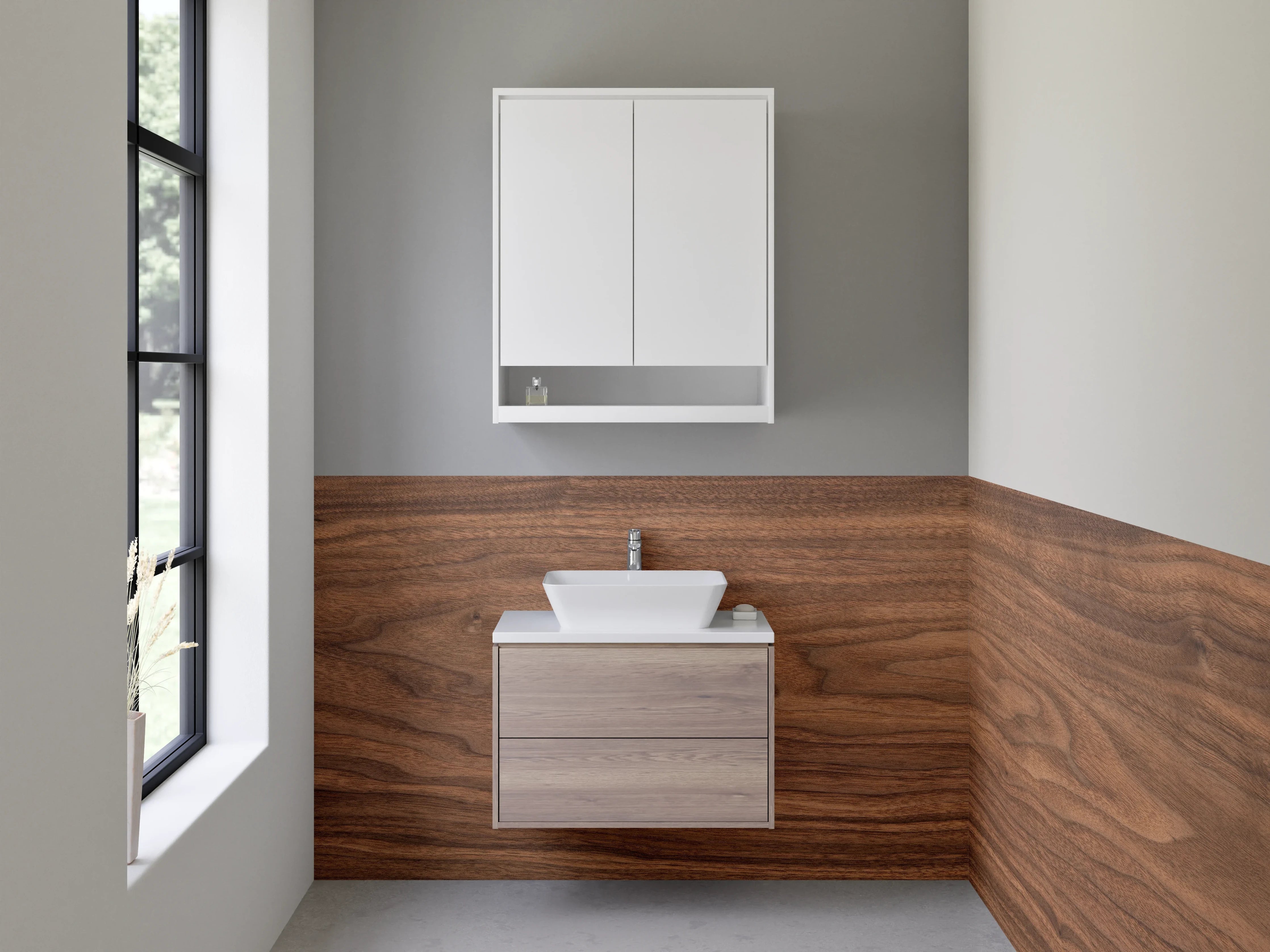 Waschbecken-Rückwand - Nussbaum Holzoptik Design