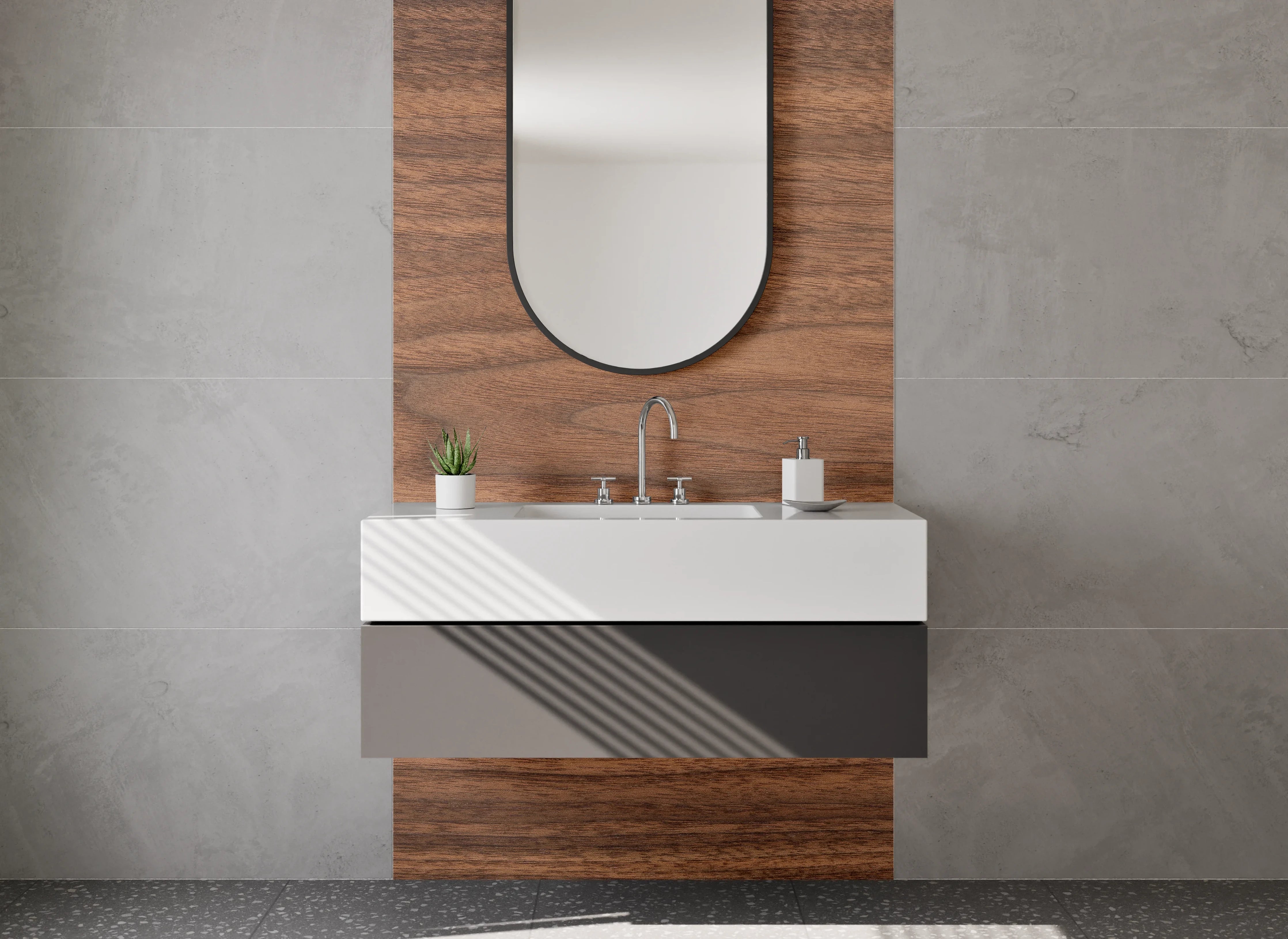 Waschbecken-Rückwand - Nussbaum Holzoptik Design