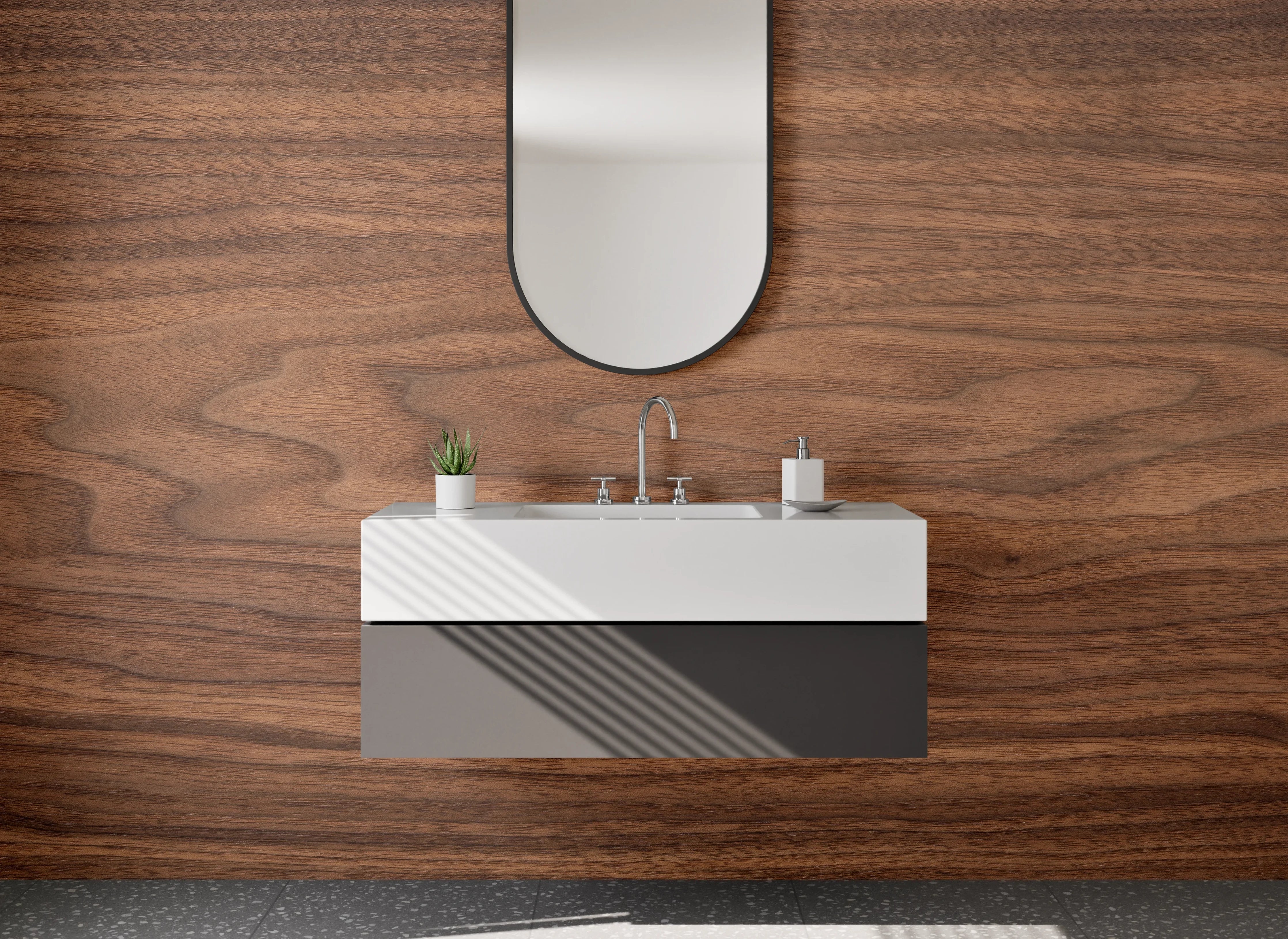 Waschbecken-Rückwand - Nussbaum Holzoptik Design