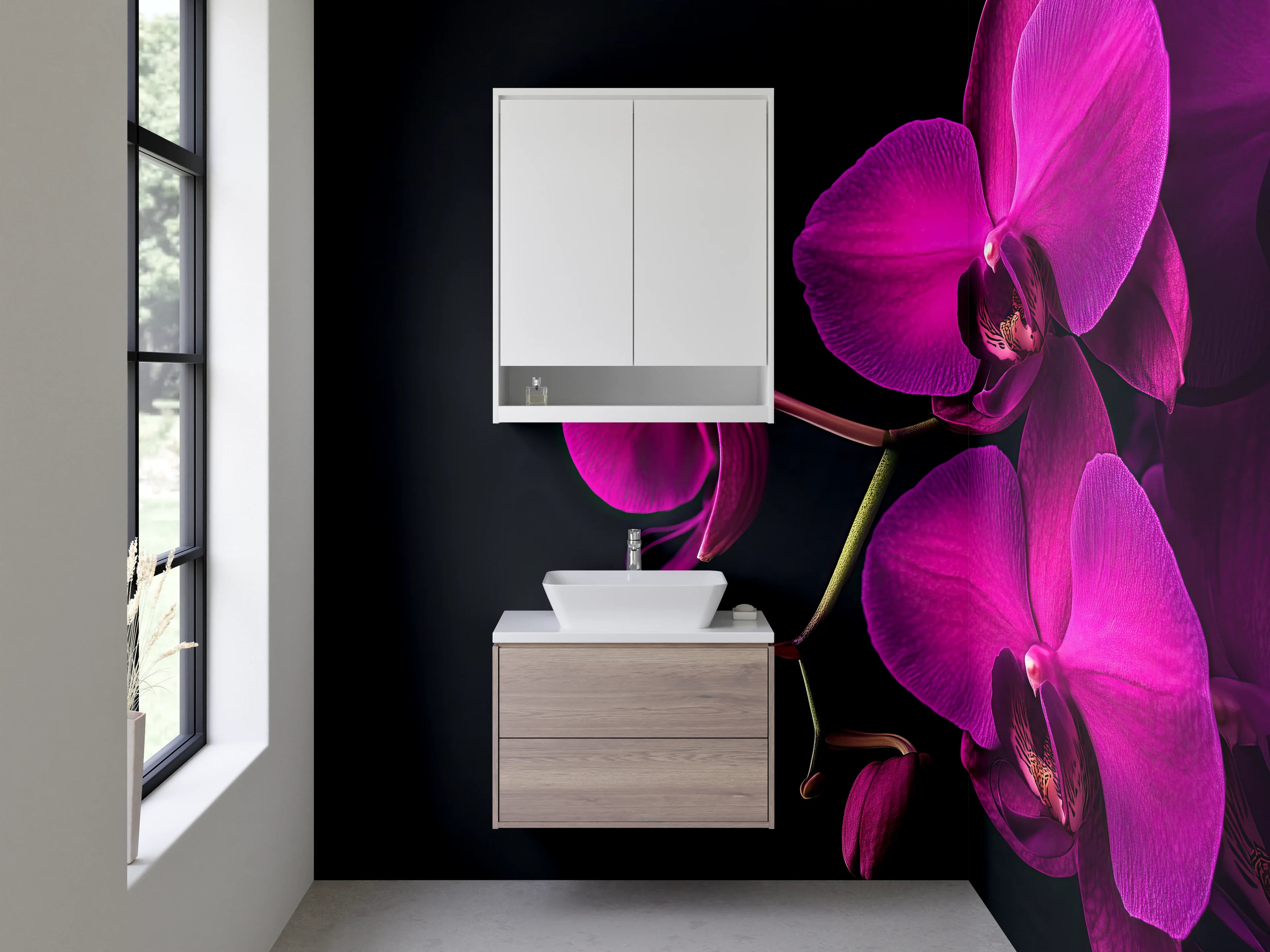 Waschbecken-Rückwand - Orchidee Lila – Blütenpracht für Dein Zuhause