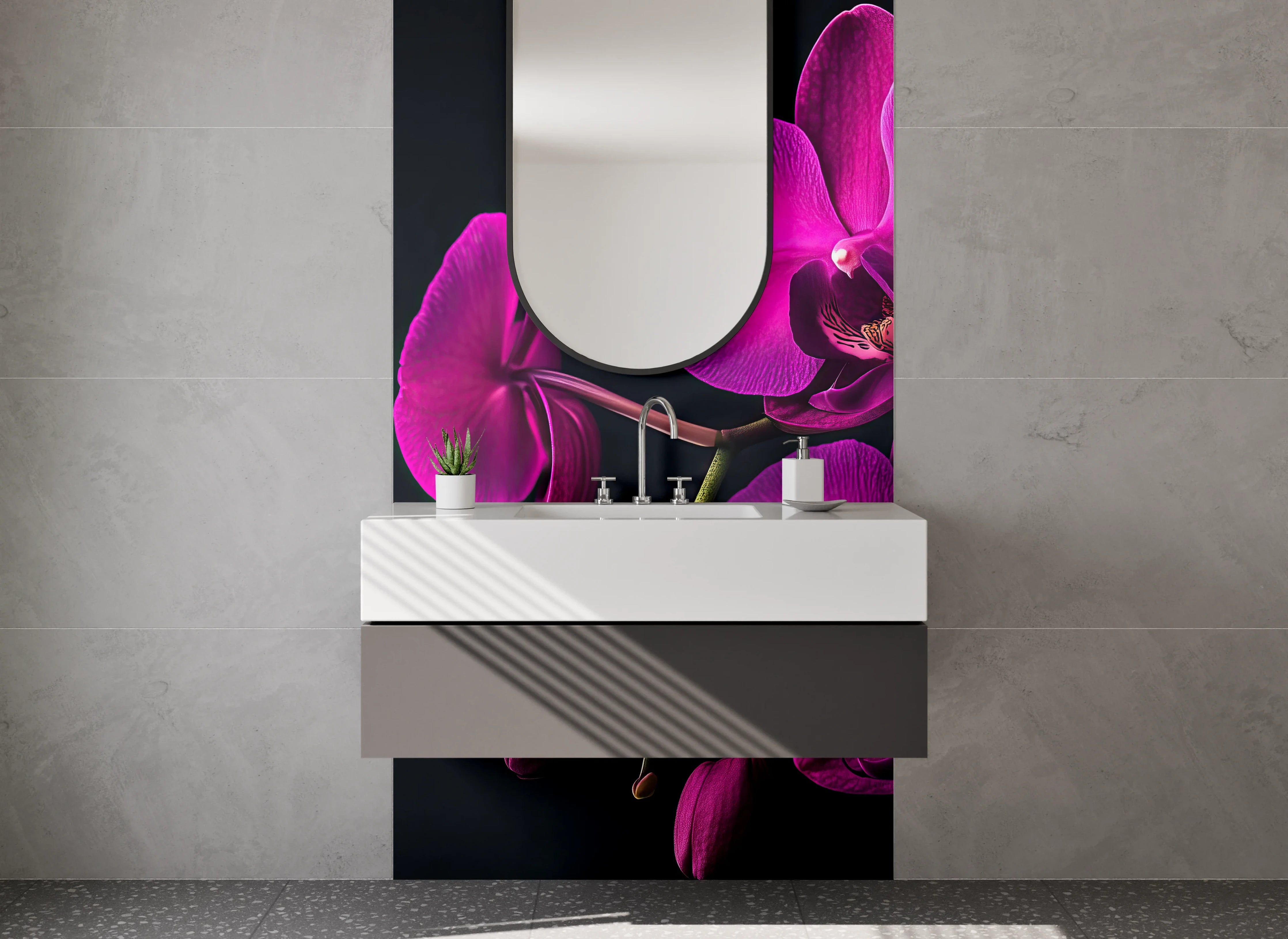 Waschbecken-Rückwand - Orchidee Lila – Blütenpracht für Dein Zuhause