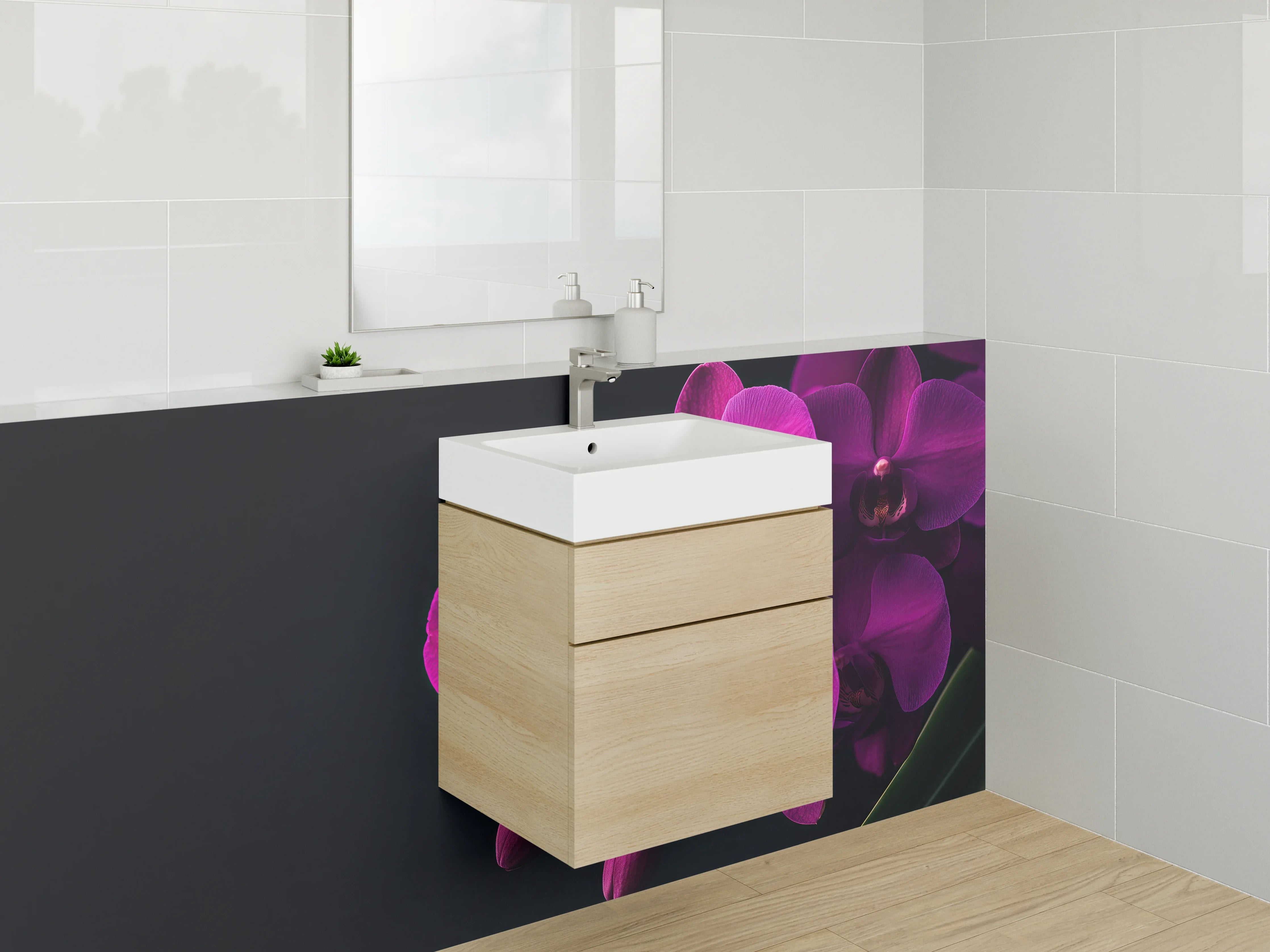 Waschbecken-Rückwand - Orchidee Lila – Blütenpracht für Dein Zuhause
