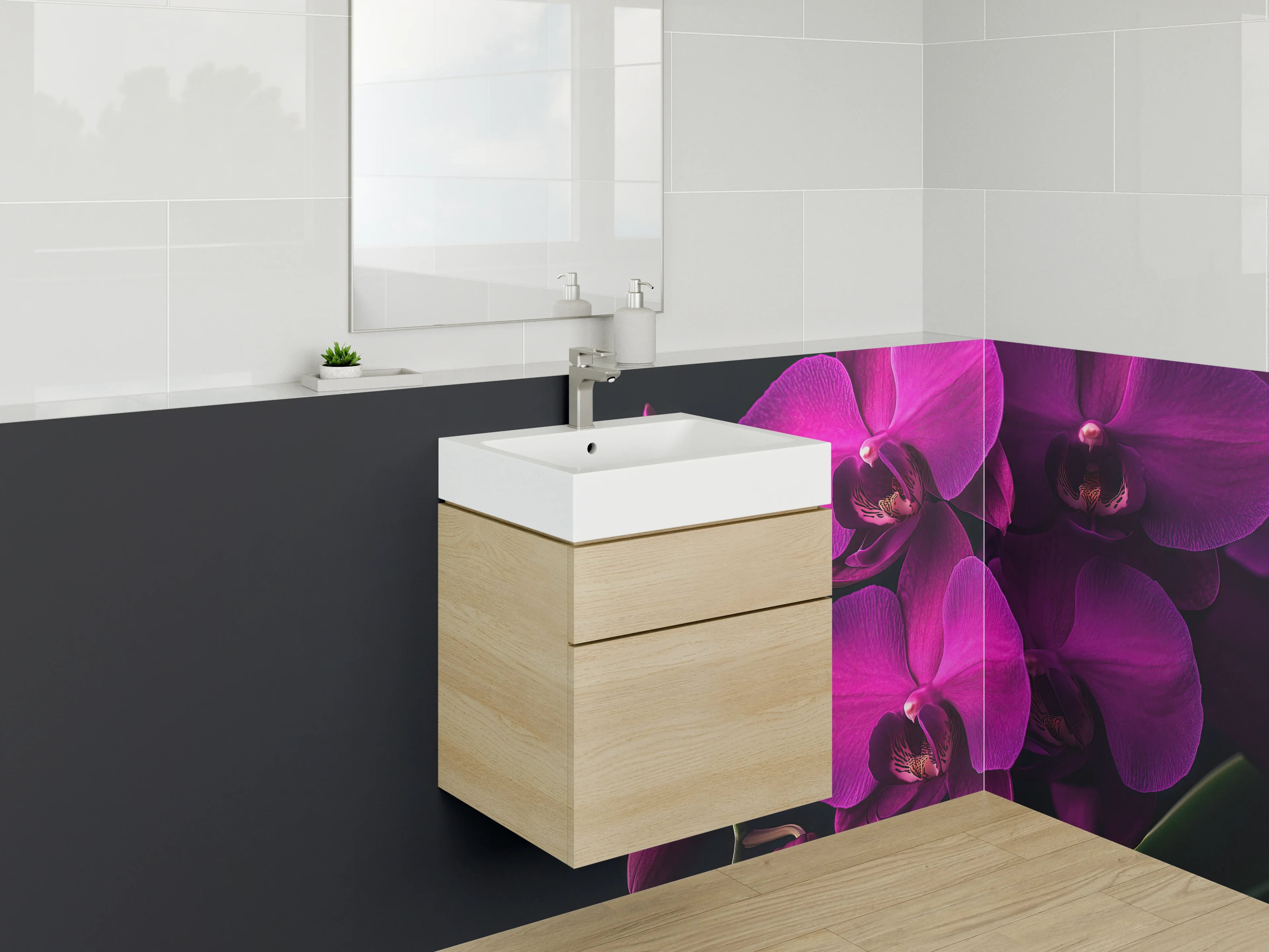Waschbecken-Rückwand - Orchidee Lila – Blütenpracht für Dein Zuhause