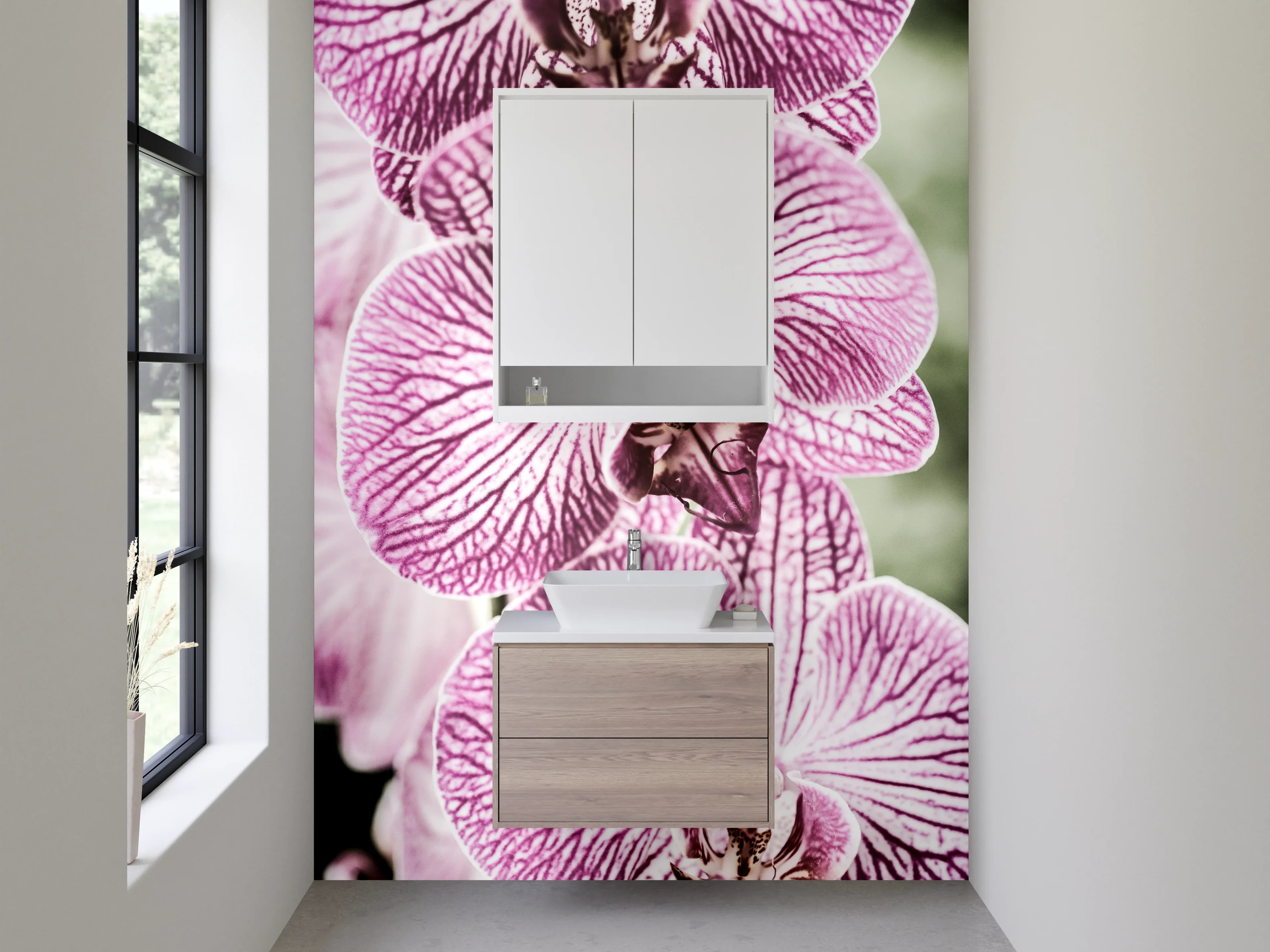 Waschbecken-Rückwand - Orchidee Nahaufnahme Blütenpracht Rosa Weiß