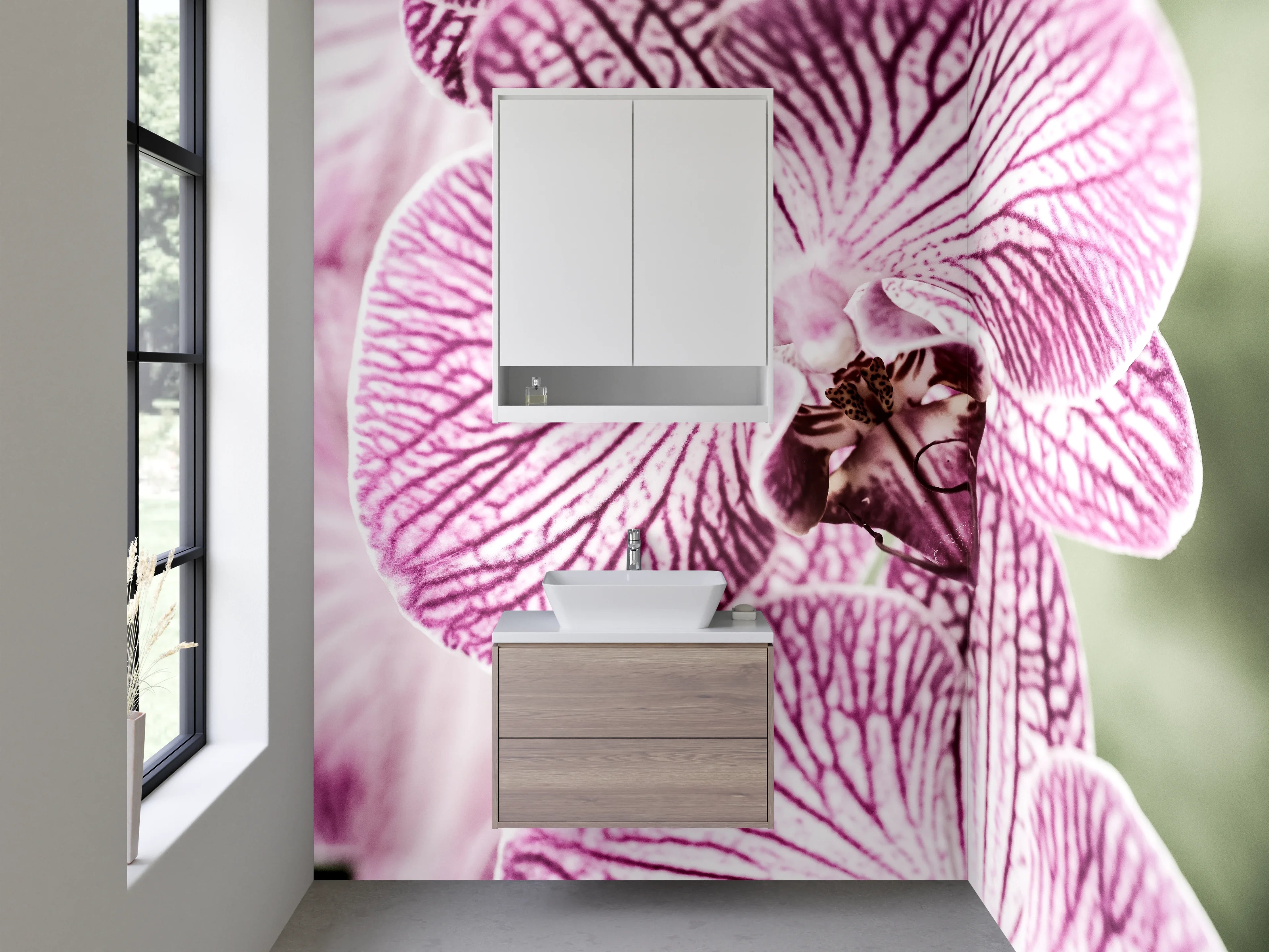 Waschbecken-Rückwand - Orchidee Nahaufnahme Blütenpracht Rosa Weiß