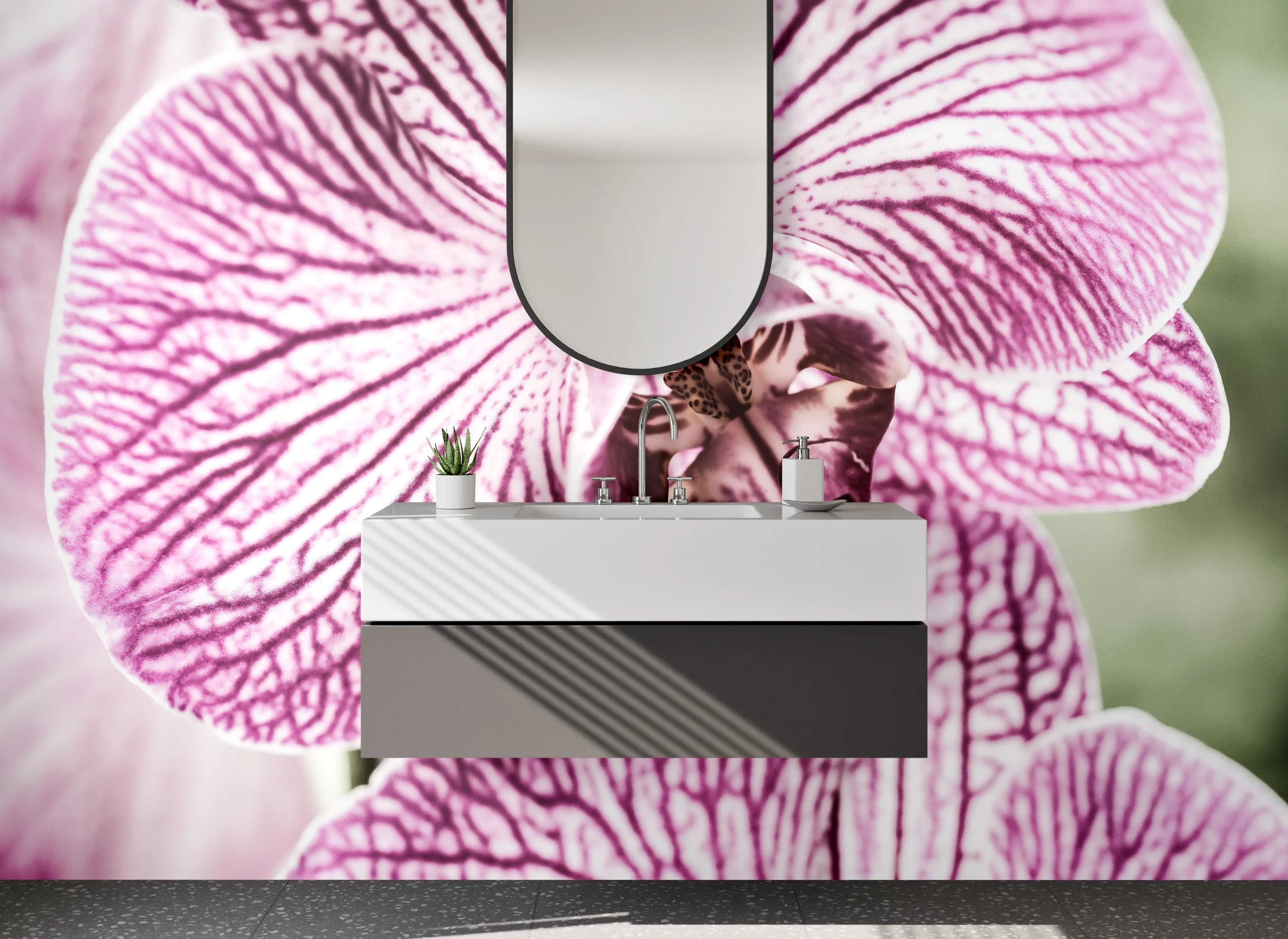Waschbecken-Rückwand - Orchidee Nahaufnahme Blütenpracht Rosa Weiß