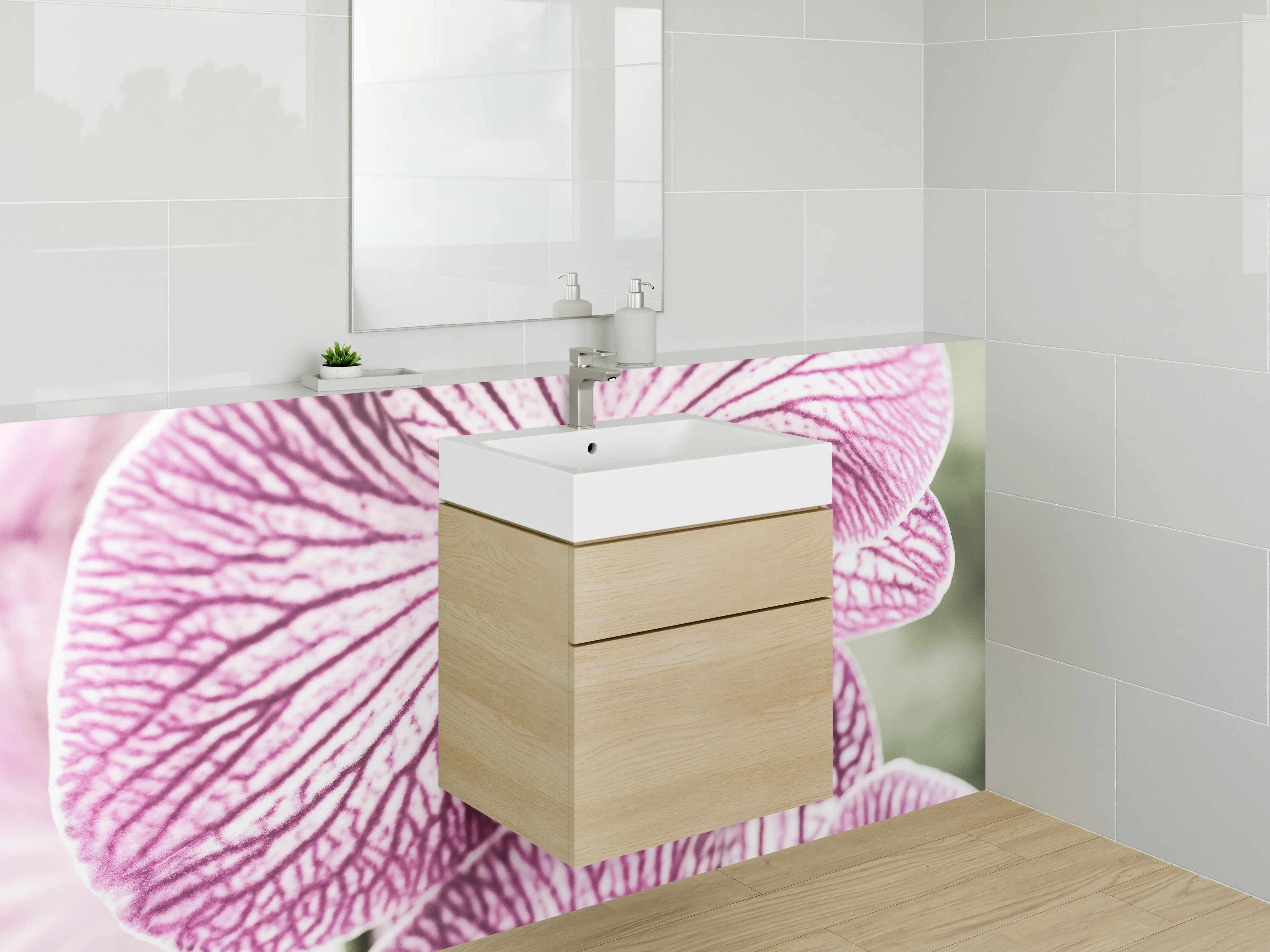 Waschbecken-Rückwand - Orchidee Nahaufnahme Blütenpracht Rosa Weiß