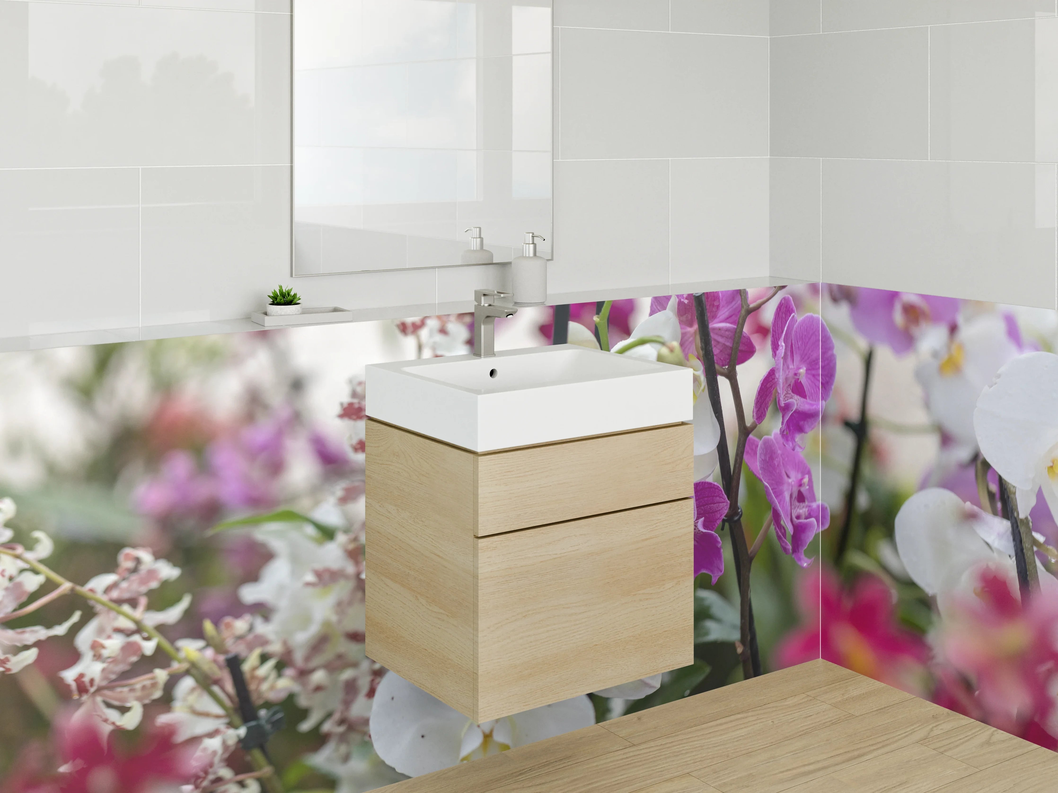 Waschbecken-Rückwand - Orchideen-Mix Blütenpracht Fotomotiv