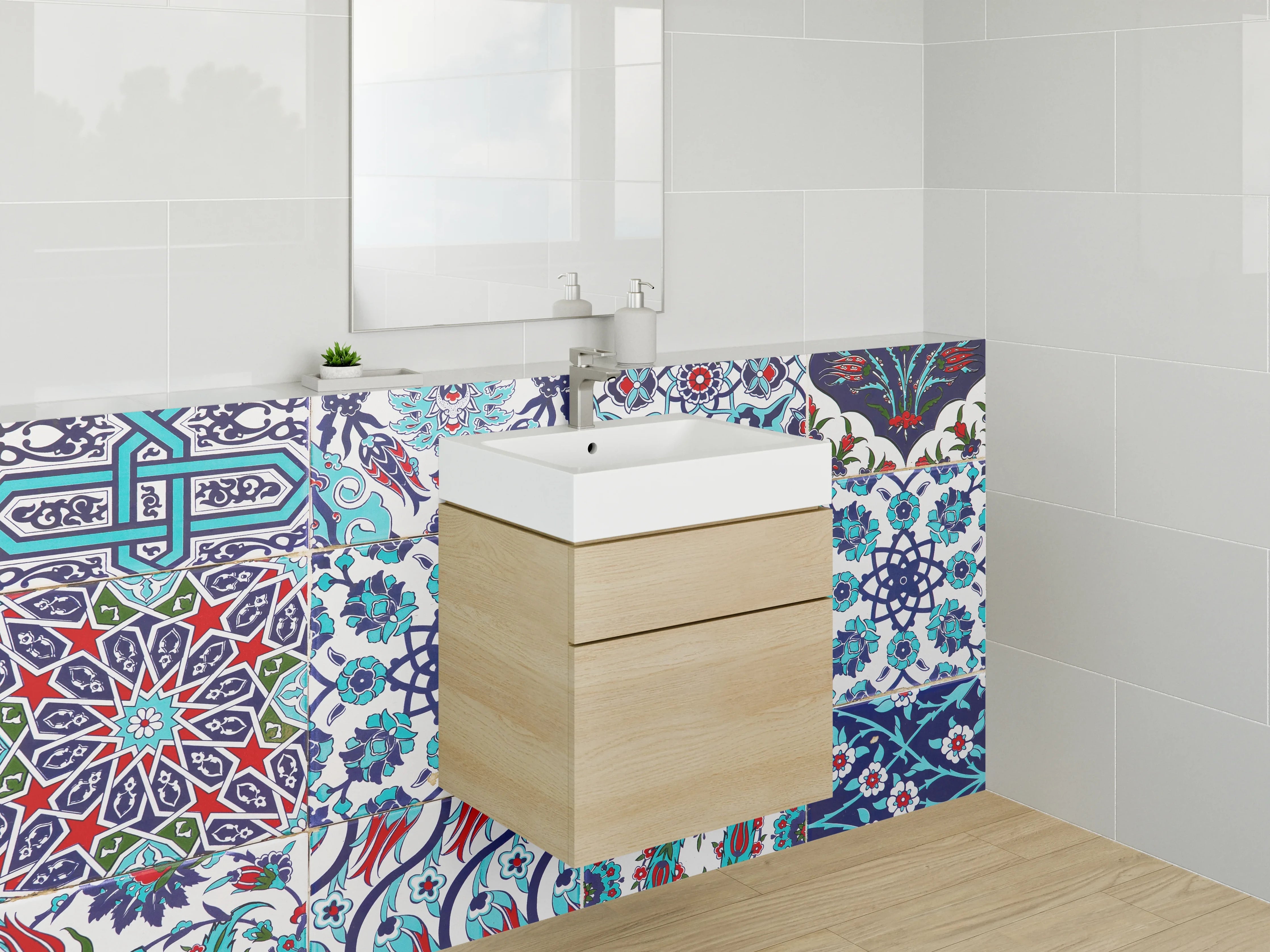 Waschbecken-Rückwand - Orientalische Fliesen Patchwork Blau Rot