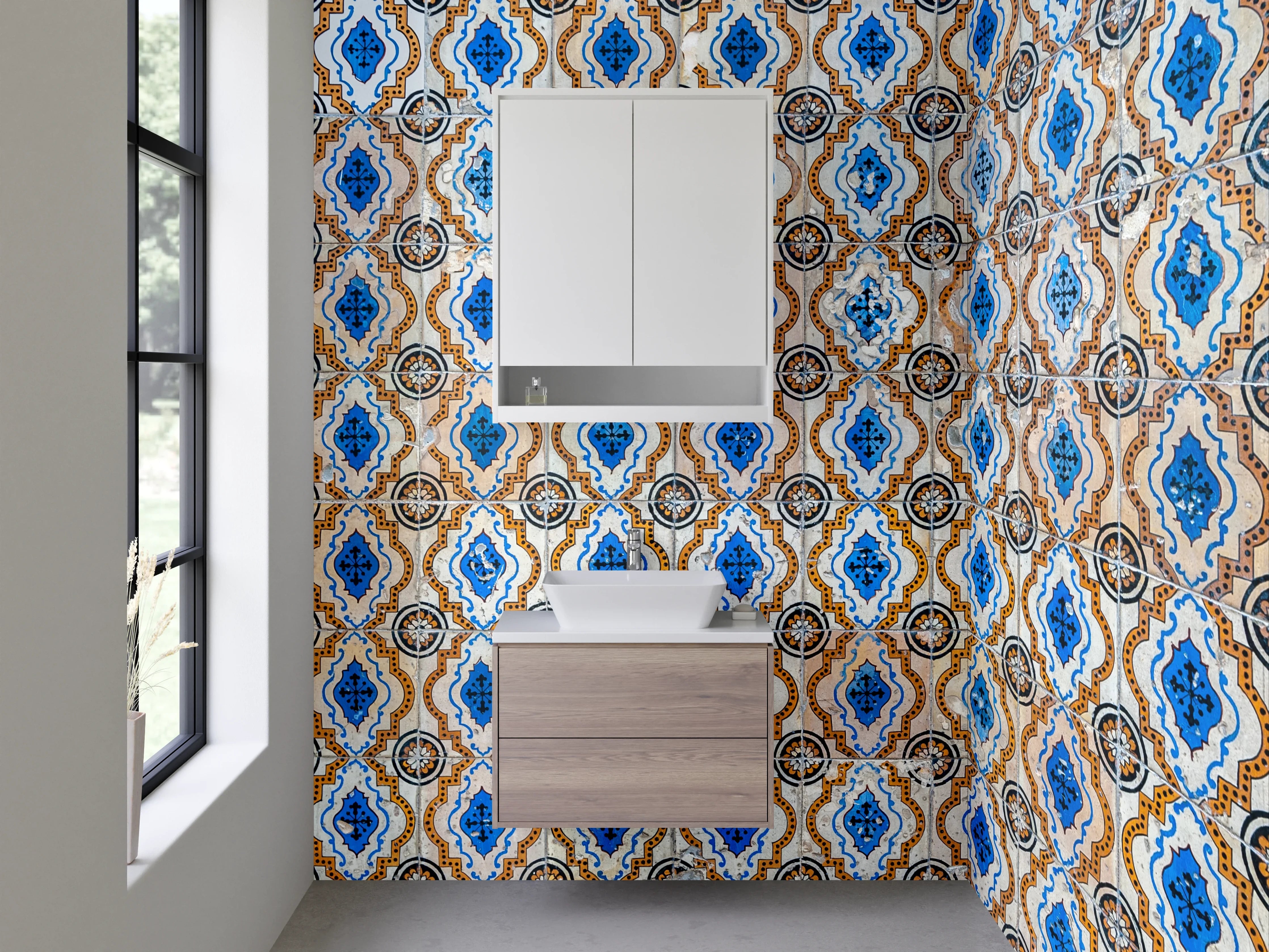 Waschbecken-Rückwand - Orientalische Fliesenmuster Blau Braun Modern