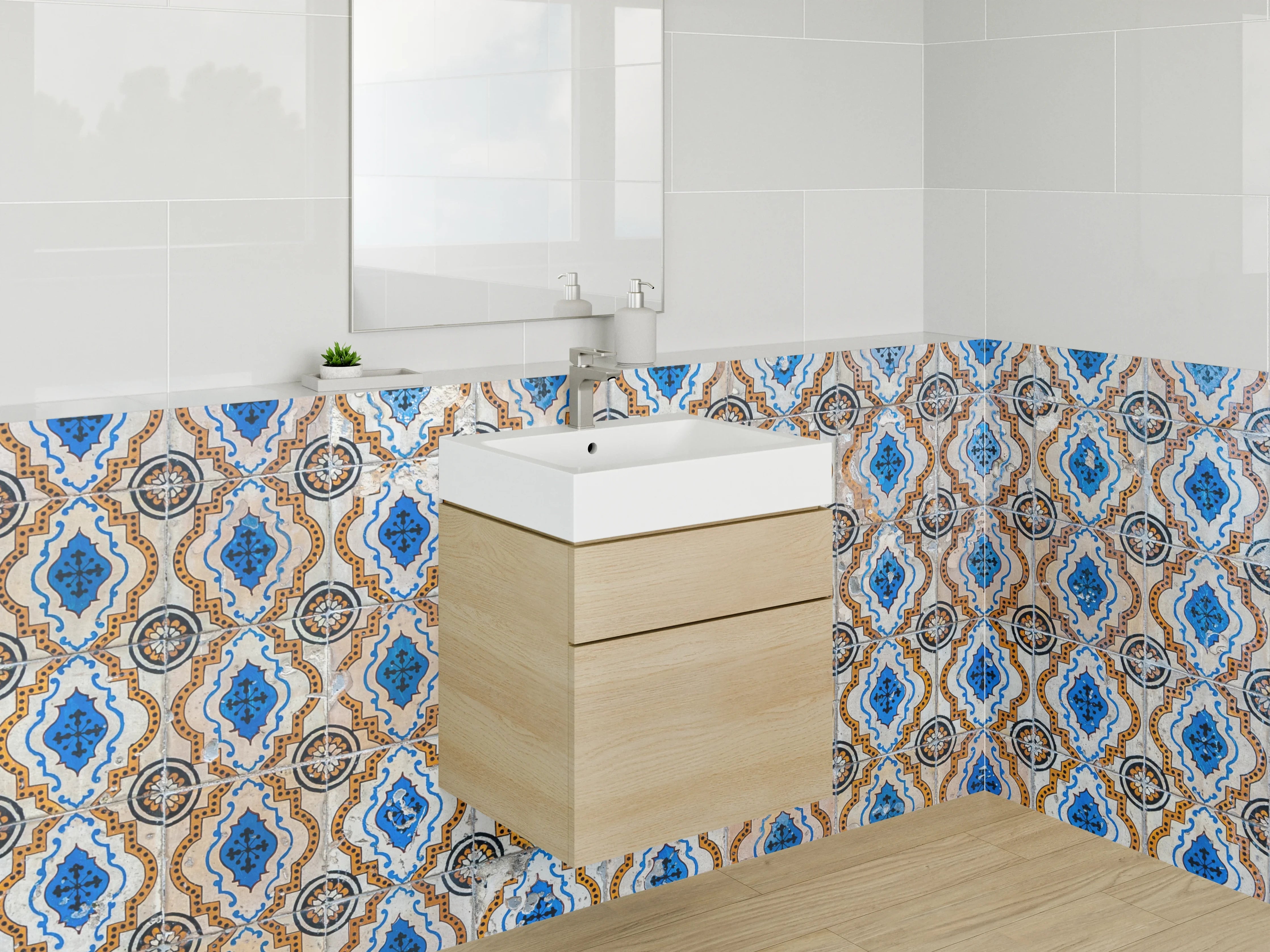 Waschbecken-Rückwand - Orientalische Fliesenmuster Blau Braun Modern