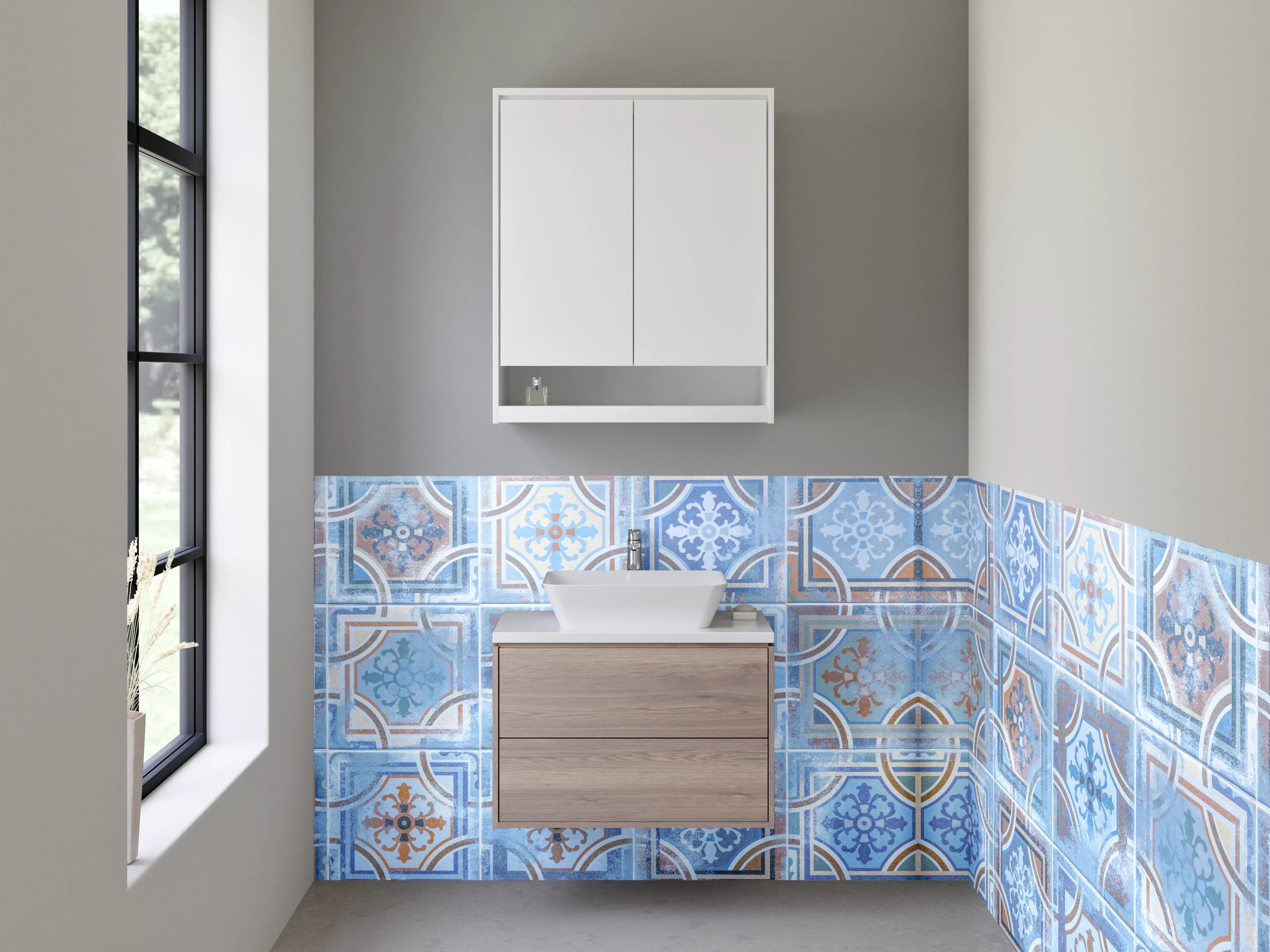 Waschbecken-Rückwand - Orientalische Fliesenmuster in Blau