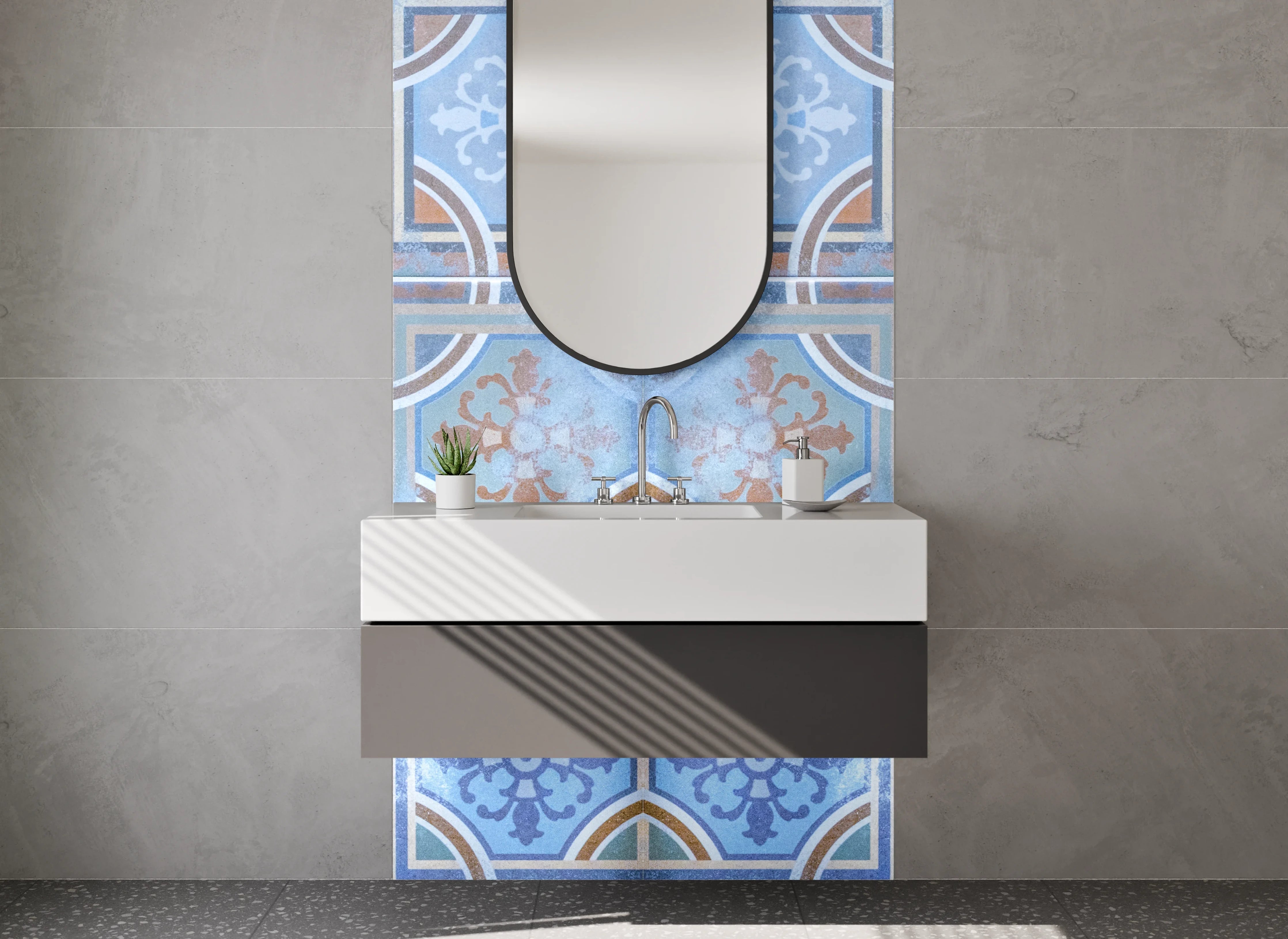 Waschbecken-Rückwand - Orientalische Fliesenmuster in Blau
