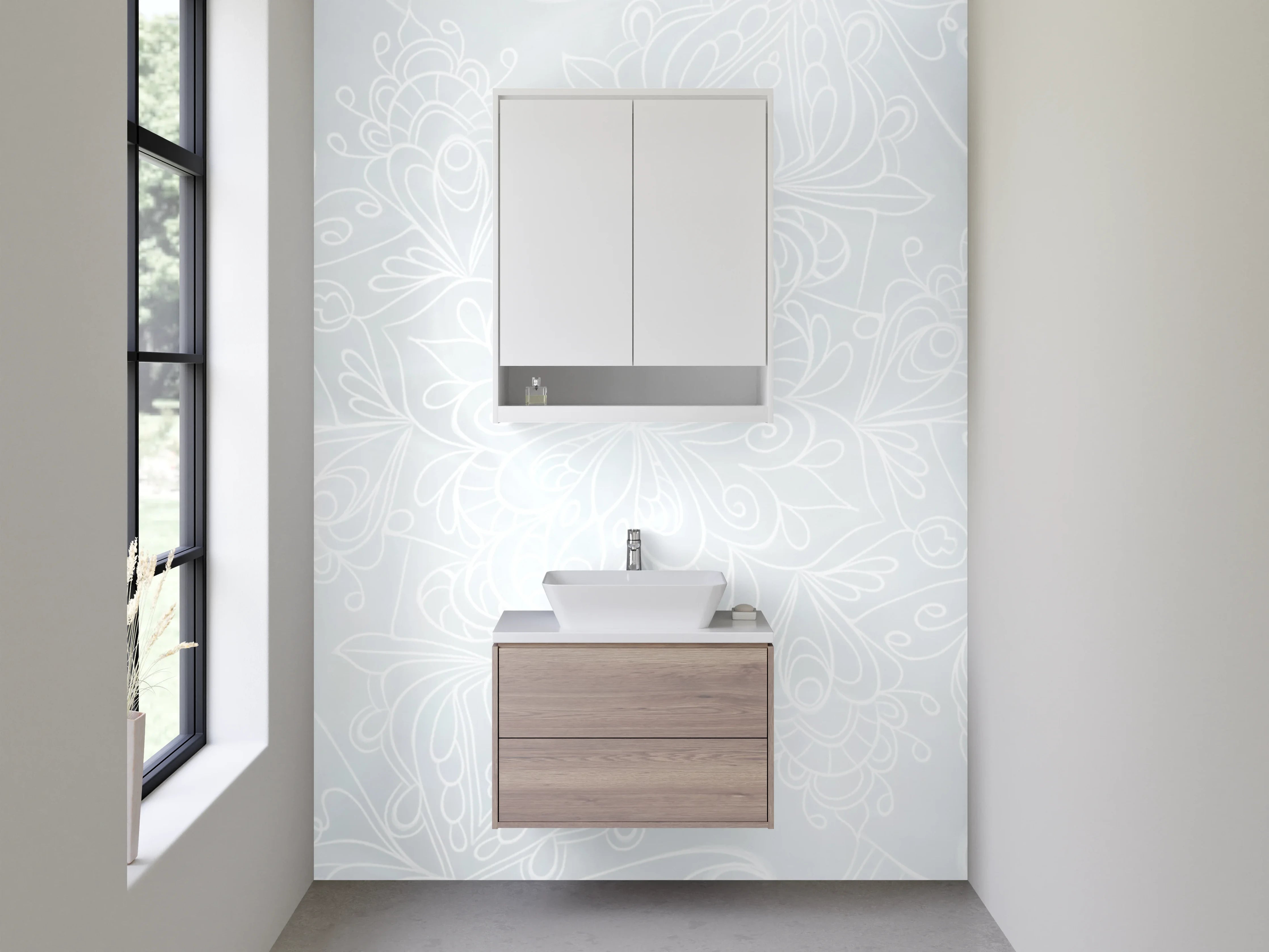 Waschbecken-Rückwand - Orientalische Mandala-Optik in Weiß-Blau