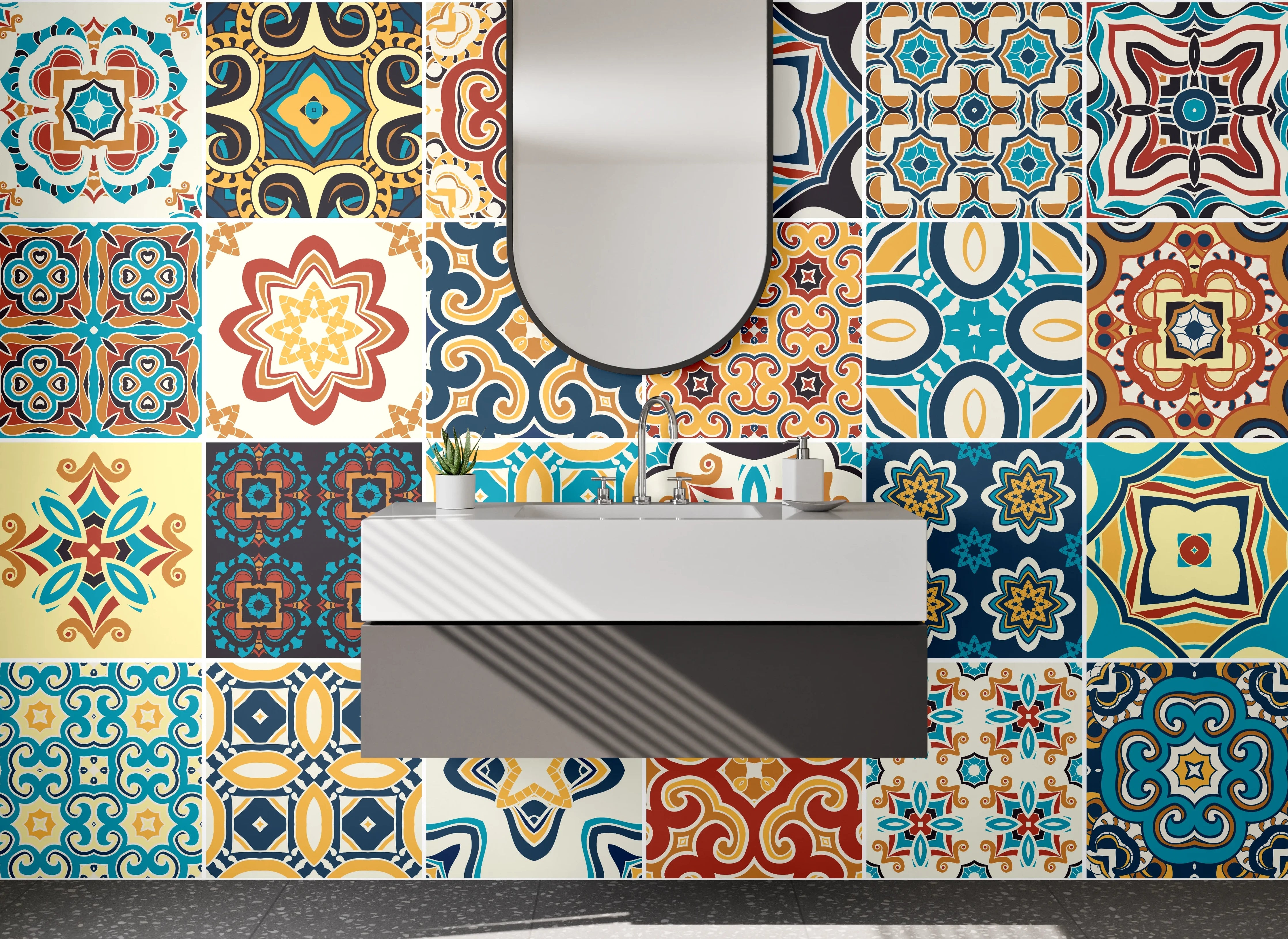 Waschbecken-Rückwand - Orientalische Retro-Mosaikfliesen für Küche & Bad