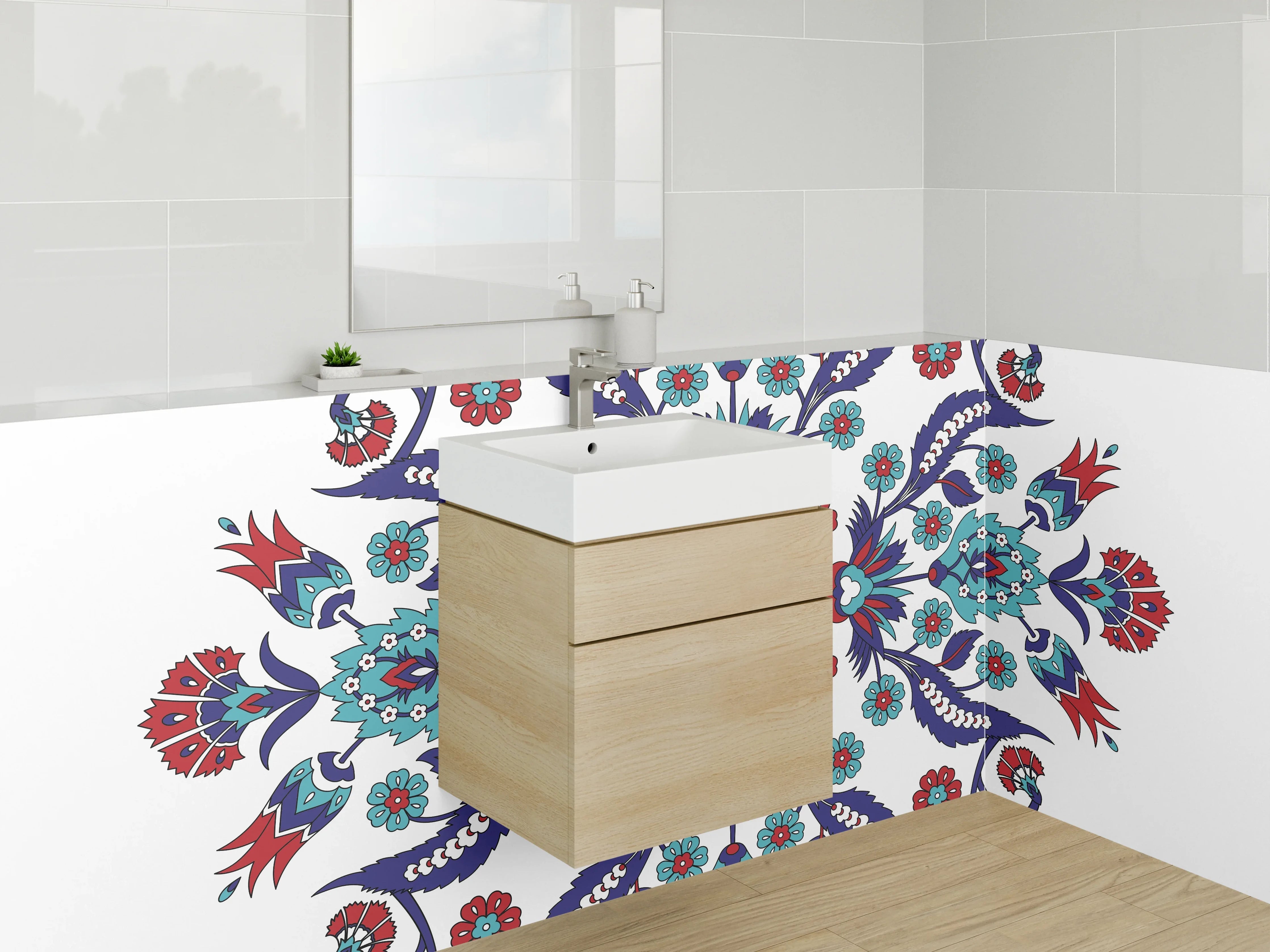 Waschbecken-Rückwand - Orientalisches Blumen-Mandala Ornament