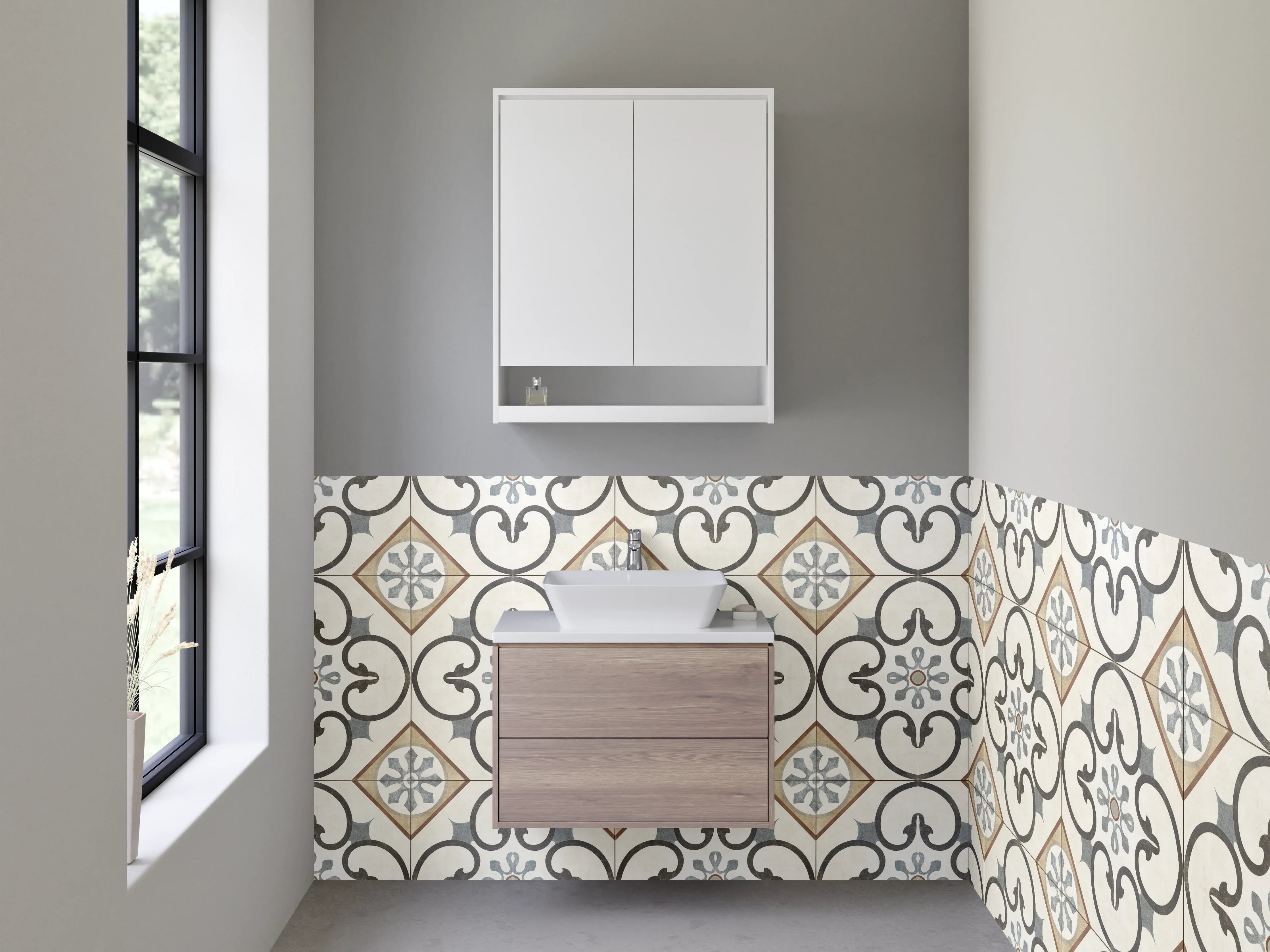 Waschbecken-Rückwand - Orientalisches Fliesenmuster Beige-Grau