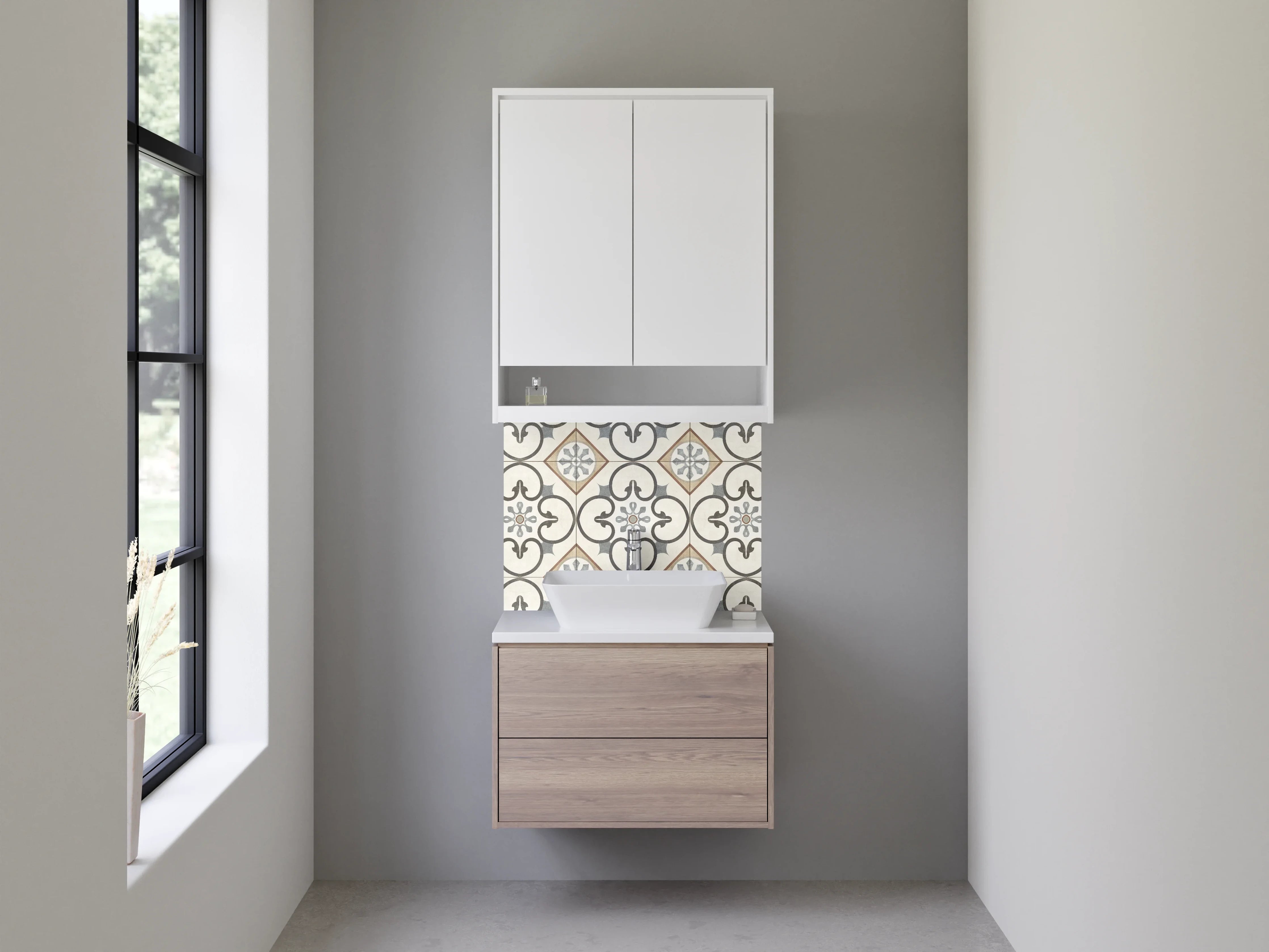 Waschbecken-Rückwand - Orientalisches Fliesenmuster Beige-Grau