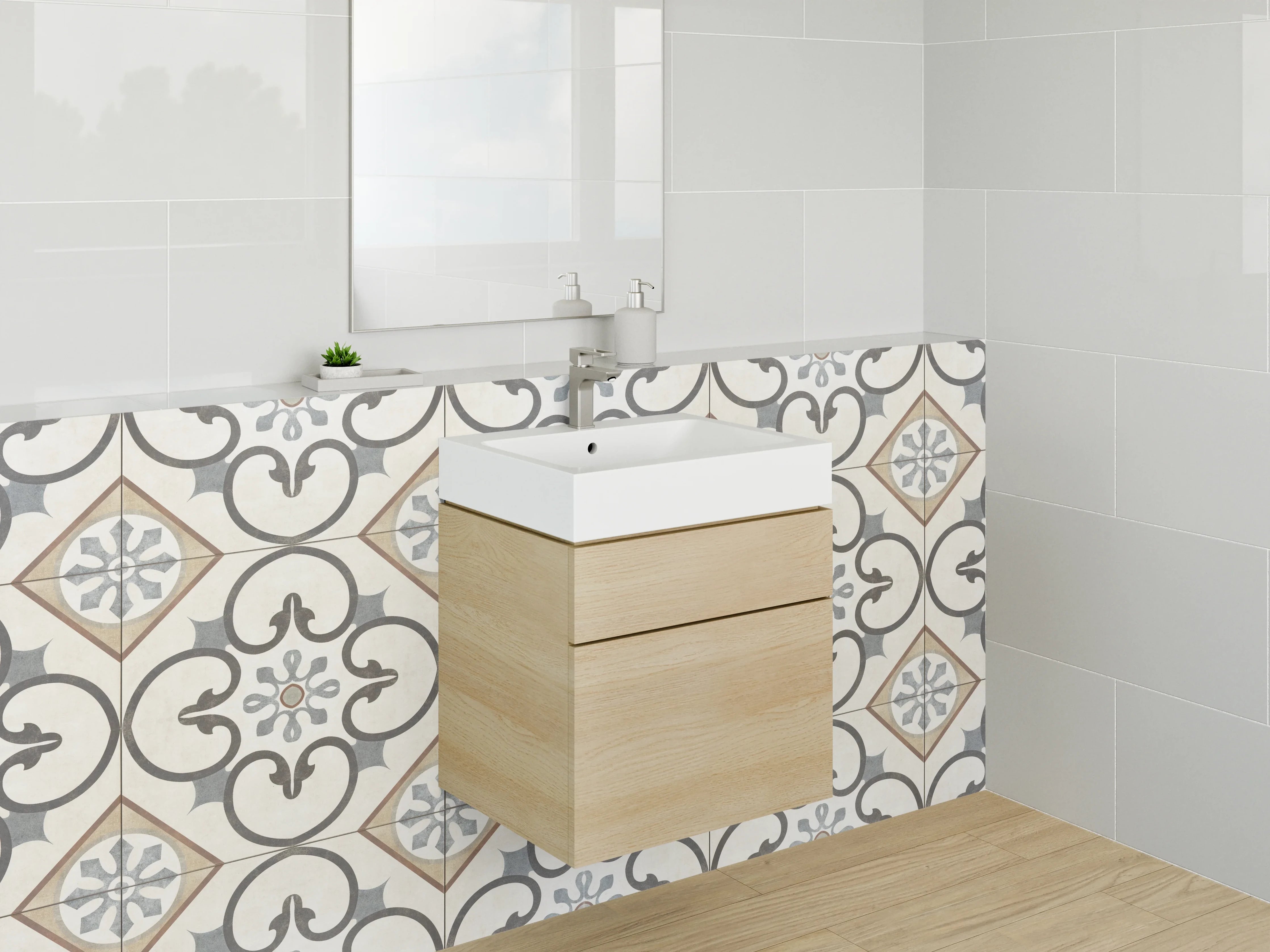 Waschbecken-Rückwand - Orientalisches Fliesenmuster Beige-Grau