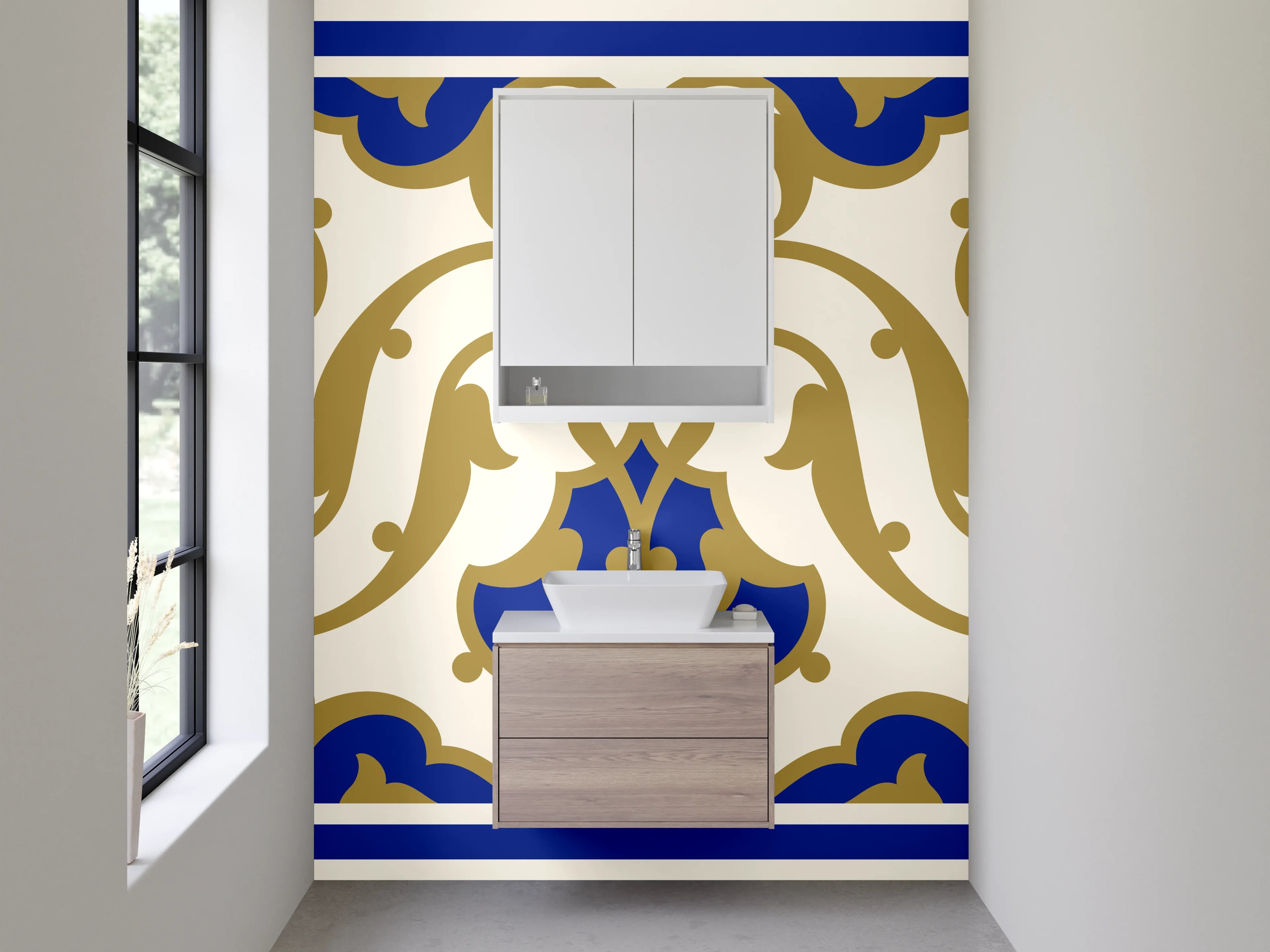 Waschbecken-Rückwand - Orientalisches Fliesenmuster Blau Gold