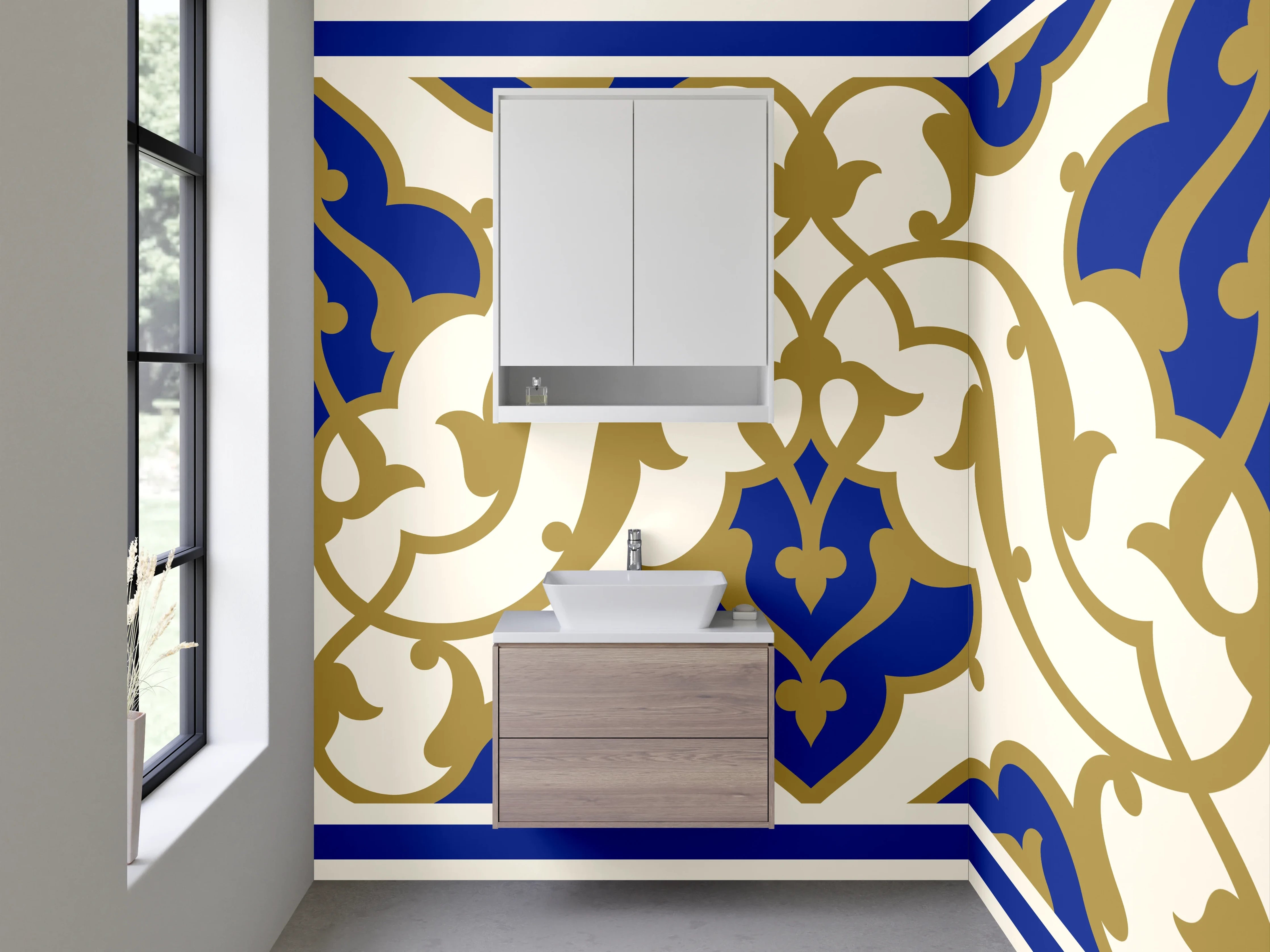 Waschbecken-Rückwand - Orientalisches Fliesenmuster Blau Gold