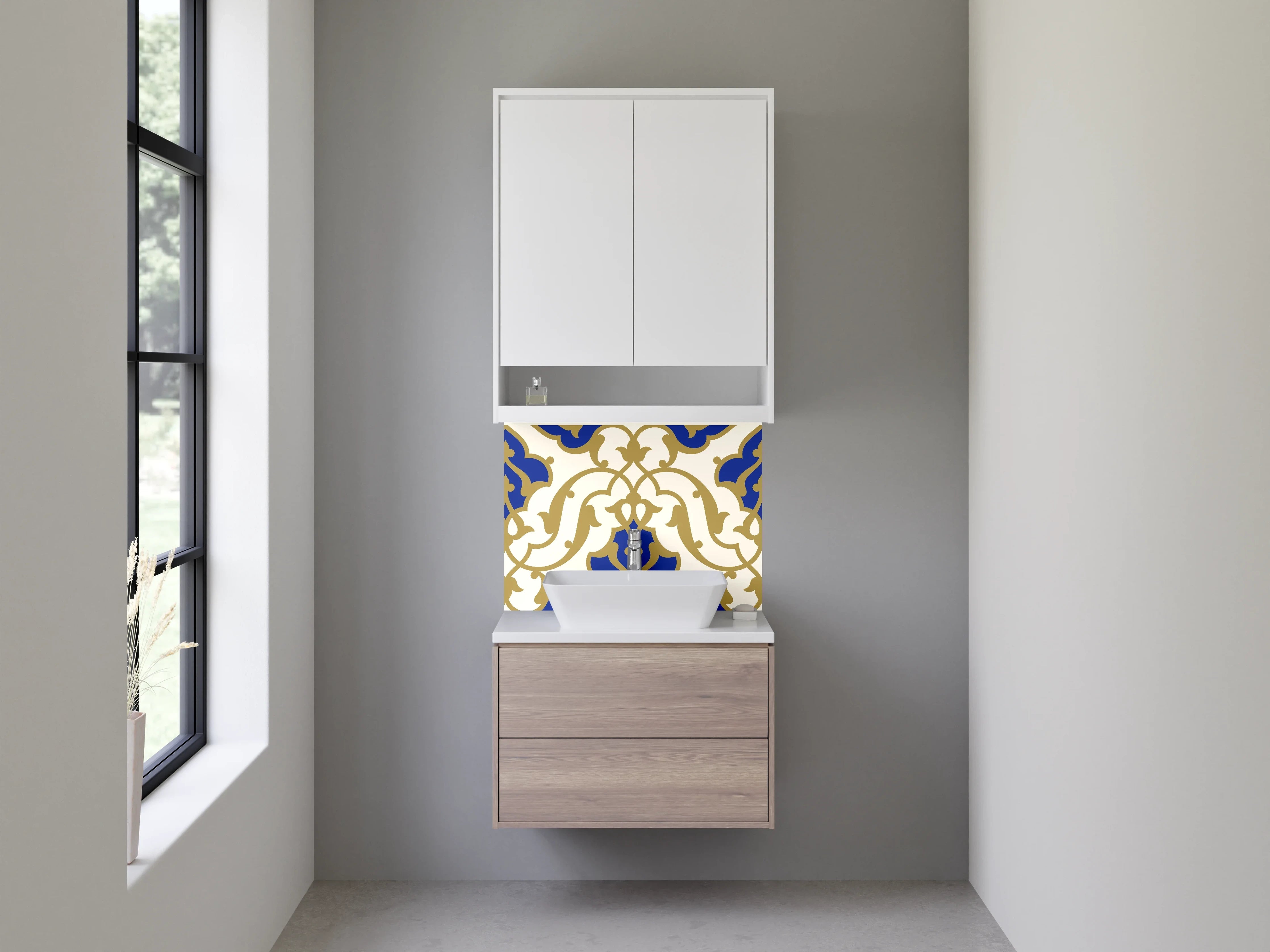 Waschbecken-Rückwand - Orientalisches Fliesenmuster Blau Gold