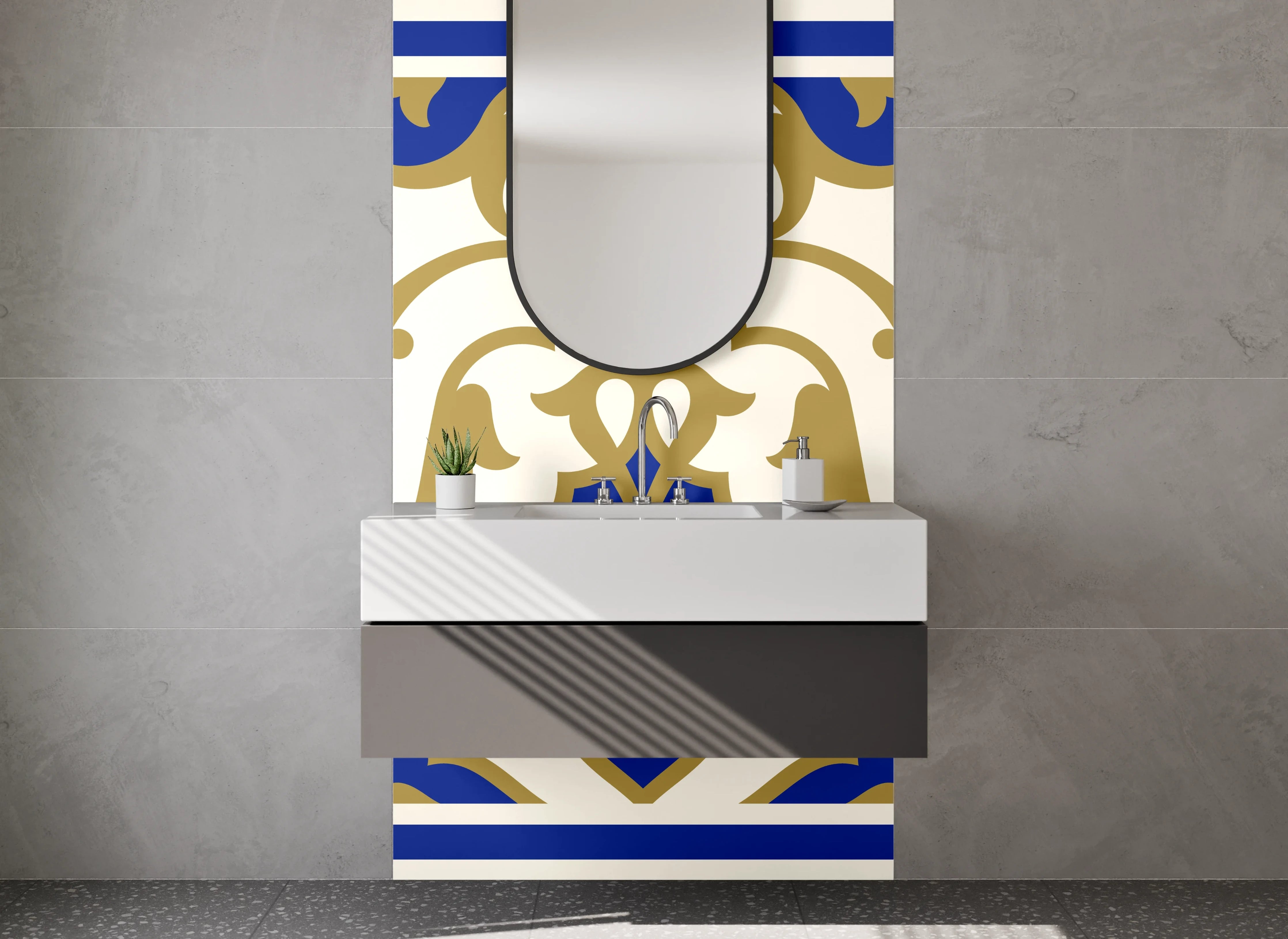 Waschbecken-Rückwand - Orientalisches Fliesenmuster Blau Gold
