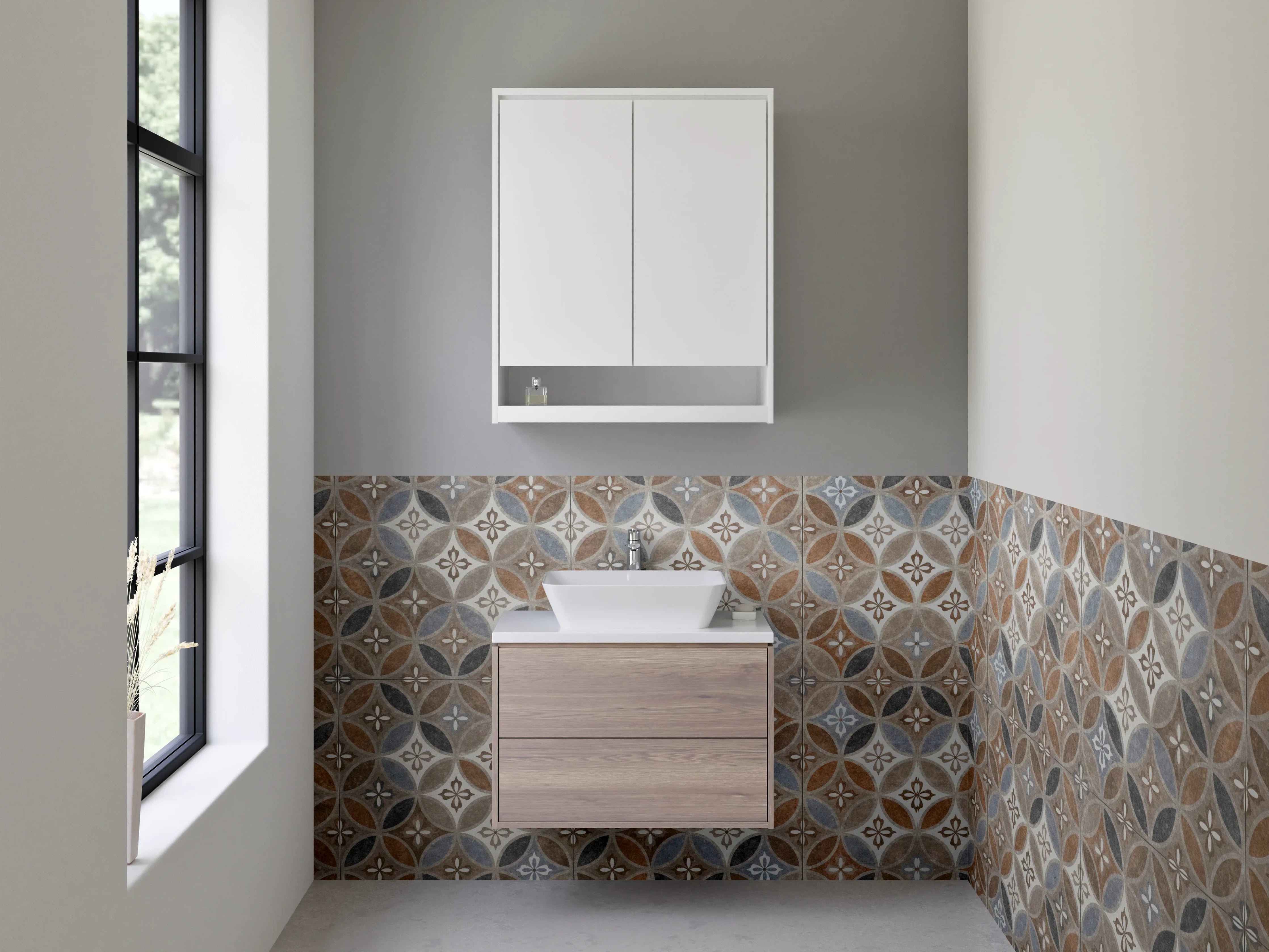 Waschbecken-Rückwand - Orientalisches Fliesenmuster Braun Grau Blau