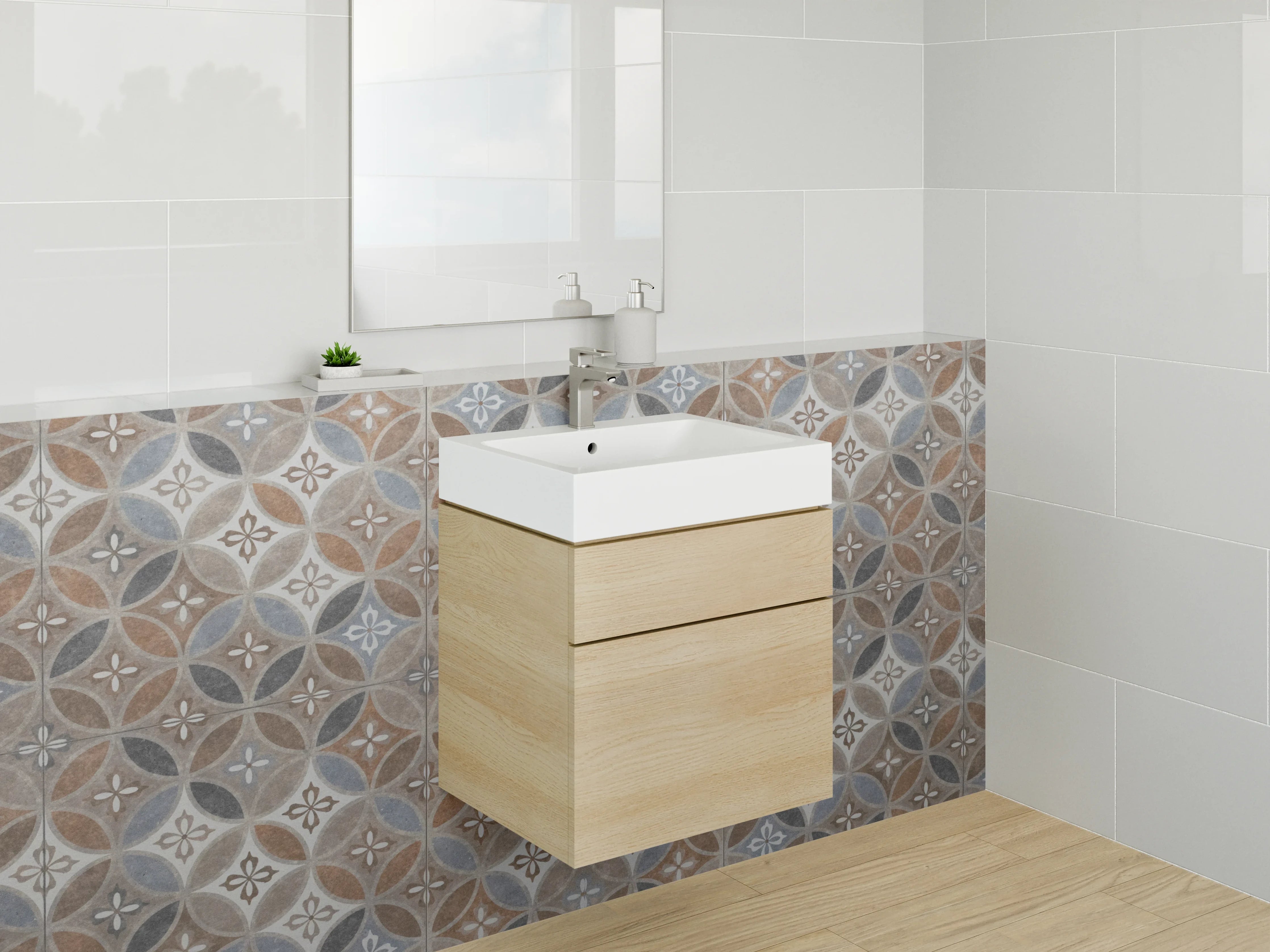 Waschbecken-Rückwand - Orientalisches Fliesenmuster Braun Grau Blau