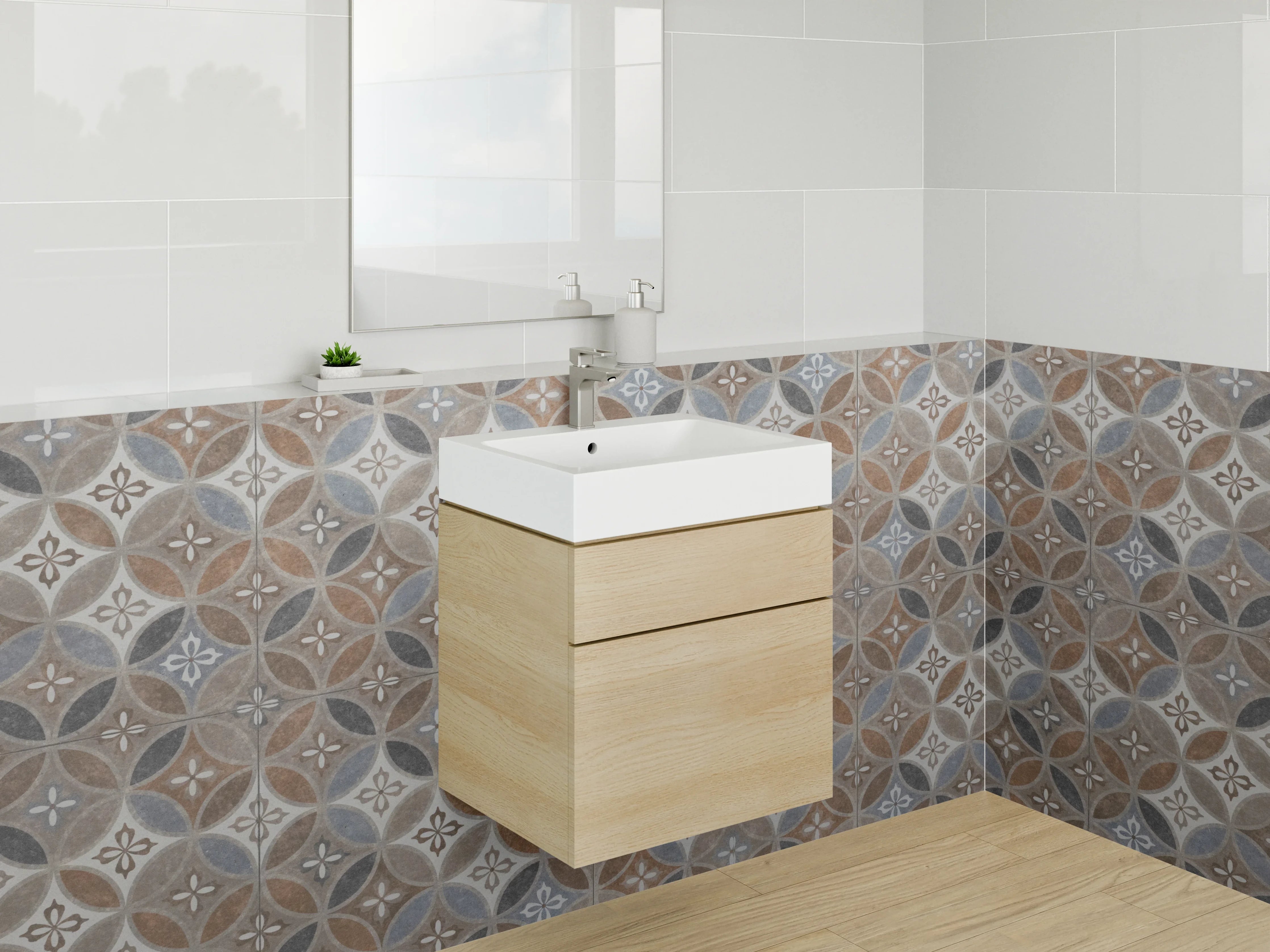 Waschbecken-Rückwand - Orientalisches Fliesenmuster Braun Grau Blau