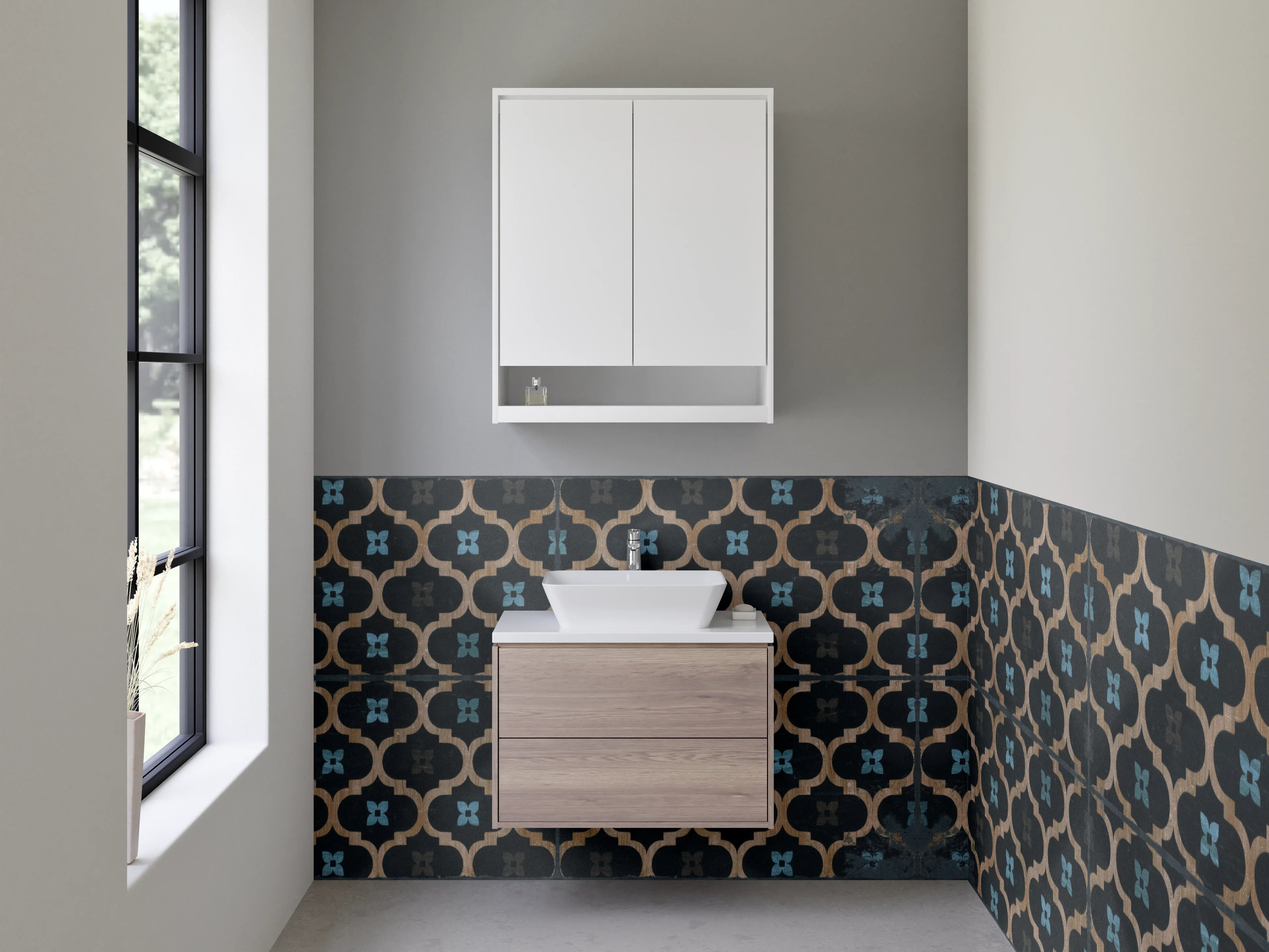 Waschbecken-Rückwand - Orientalisches Fliesenmuster Dunkelblau Braun