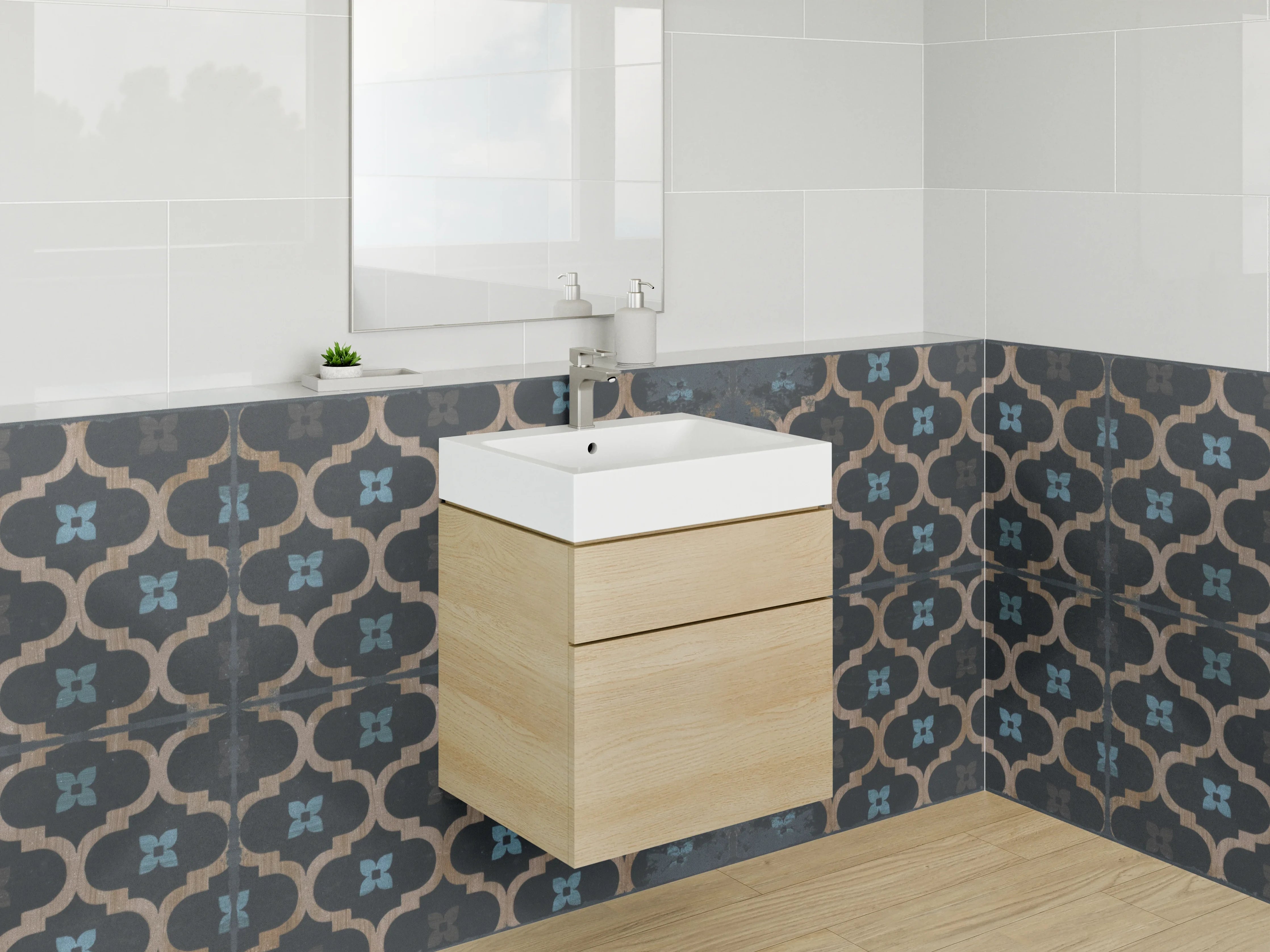 Waschbecken-Rückwand - Orientalisches Fliesenmuster Dunkelblau Braun
