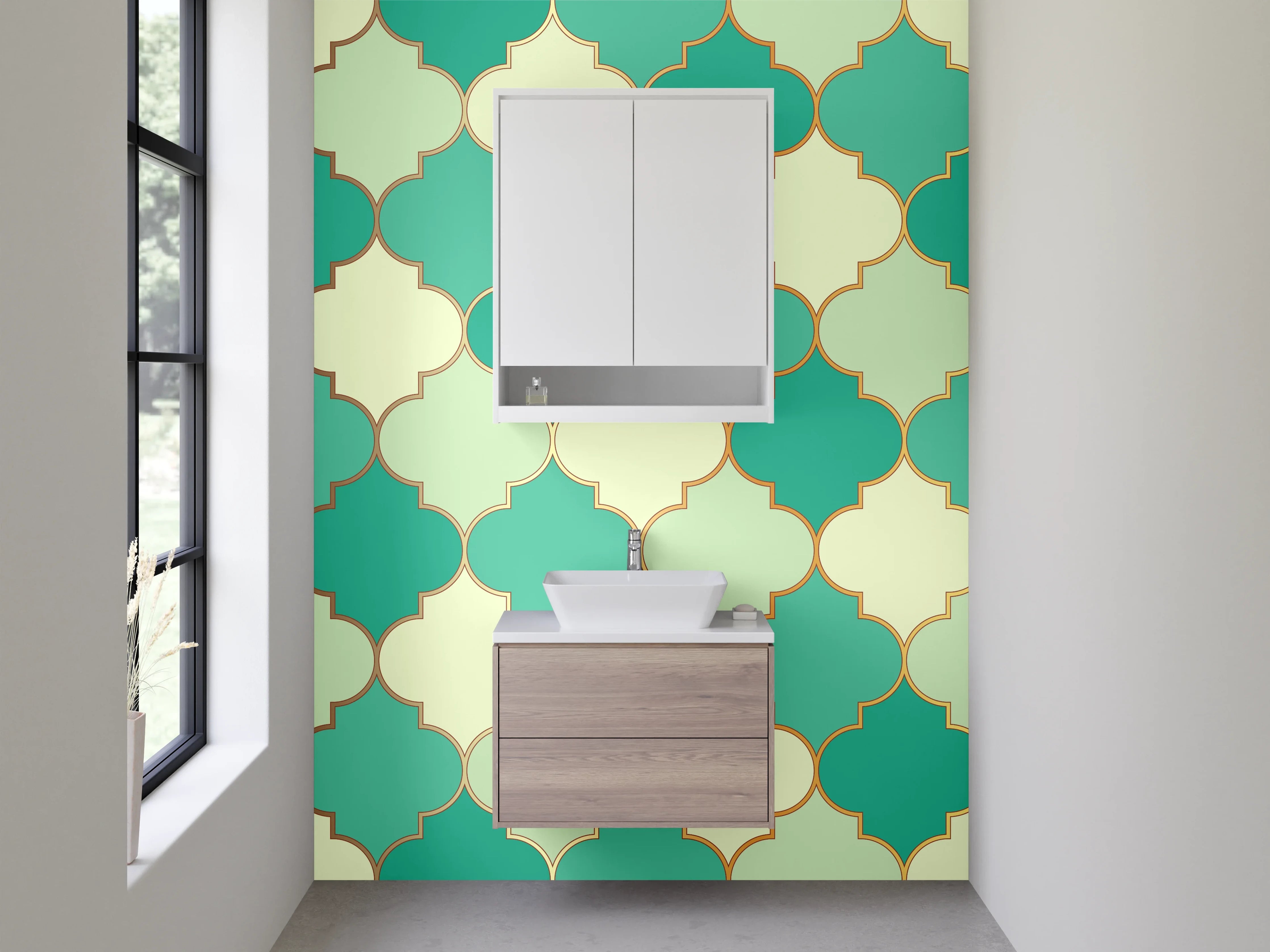 Waschbecken-Rückwand - Orientalisches Fliesenmuster Grün Beige