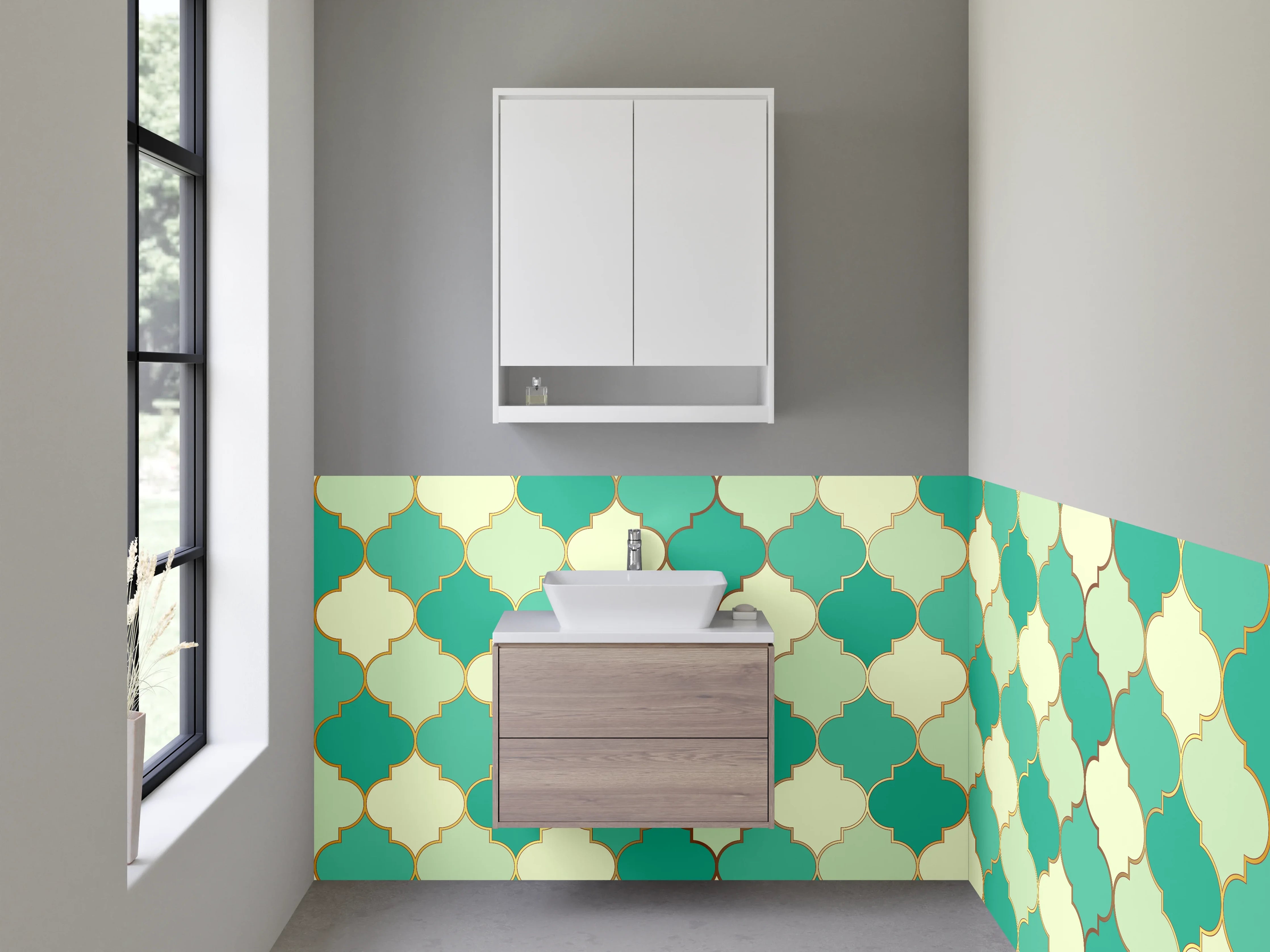 Waschbecken-Rückwand - Orientalisches Fliesenmuster Grün Beige