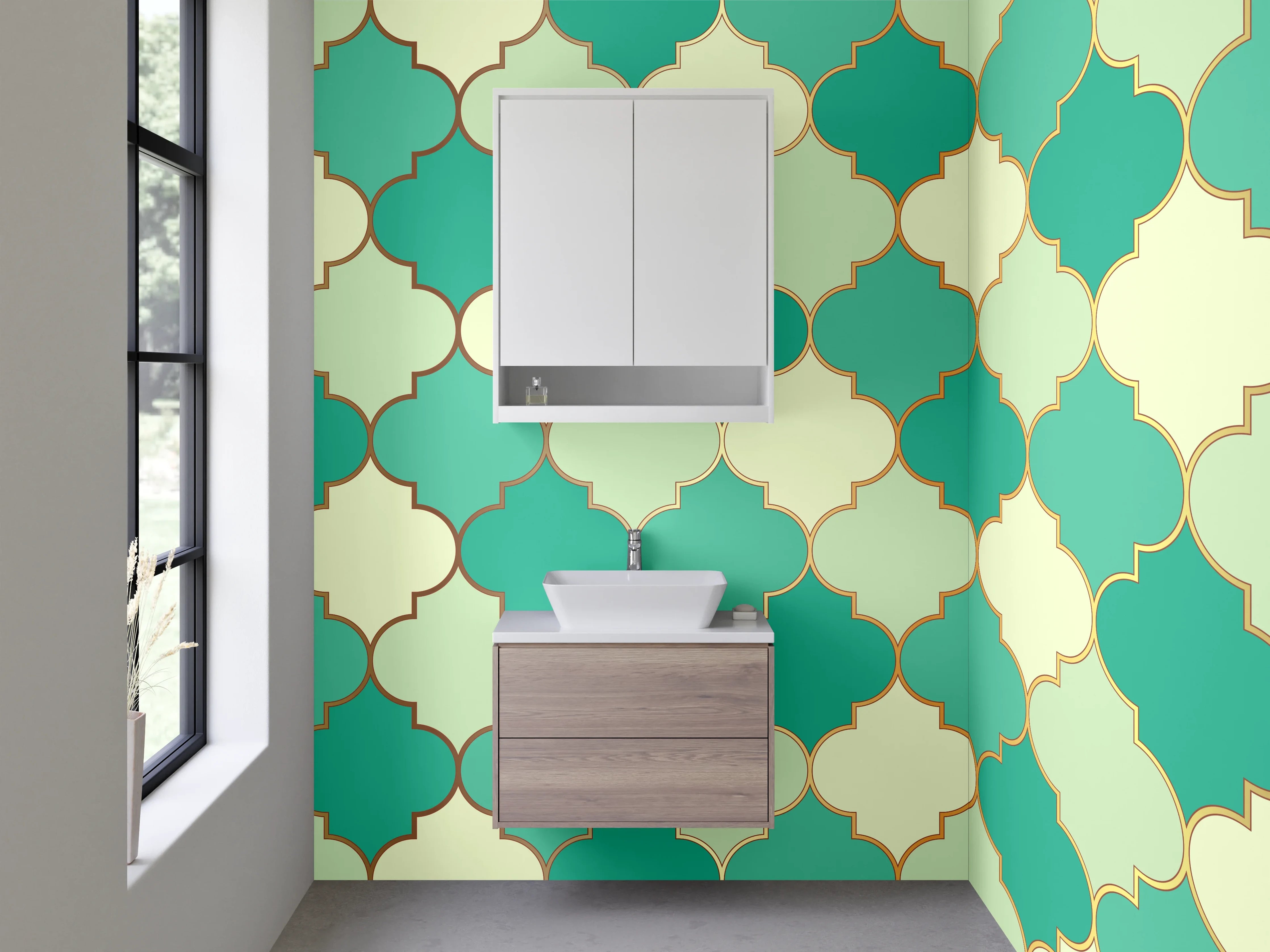 Waschbecken-Rückwand - Orientalisches Fliesenmuster Grün Beige