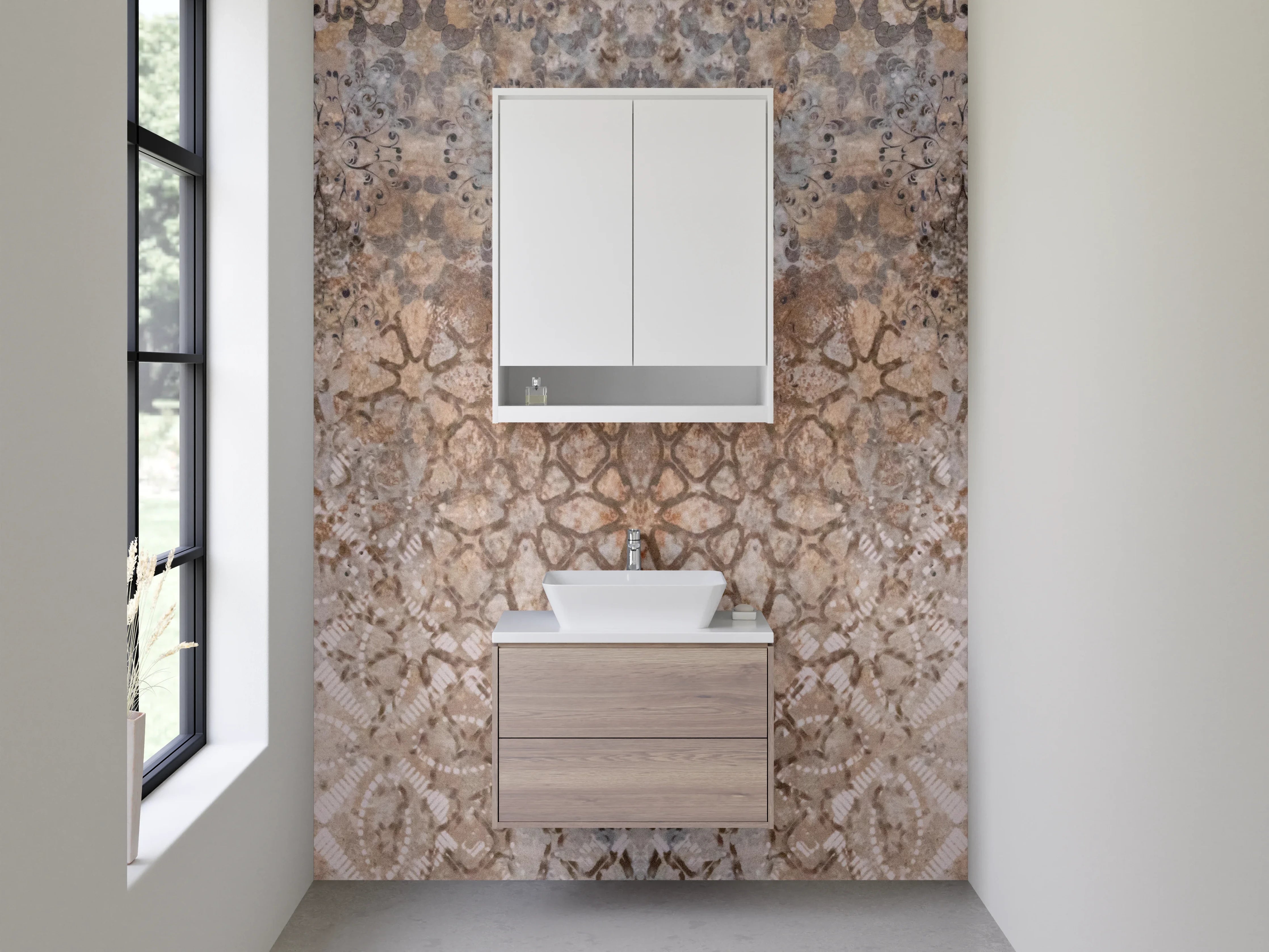 Waschbecken-Rückwand - Orientalisches Mandala Fliesendesign Braun Beige