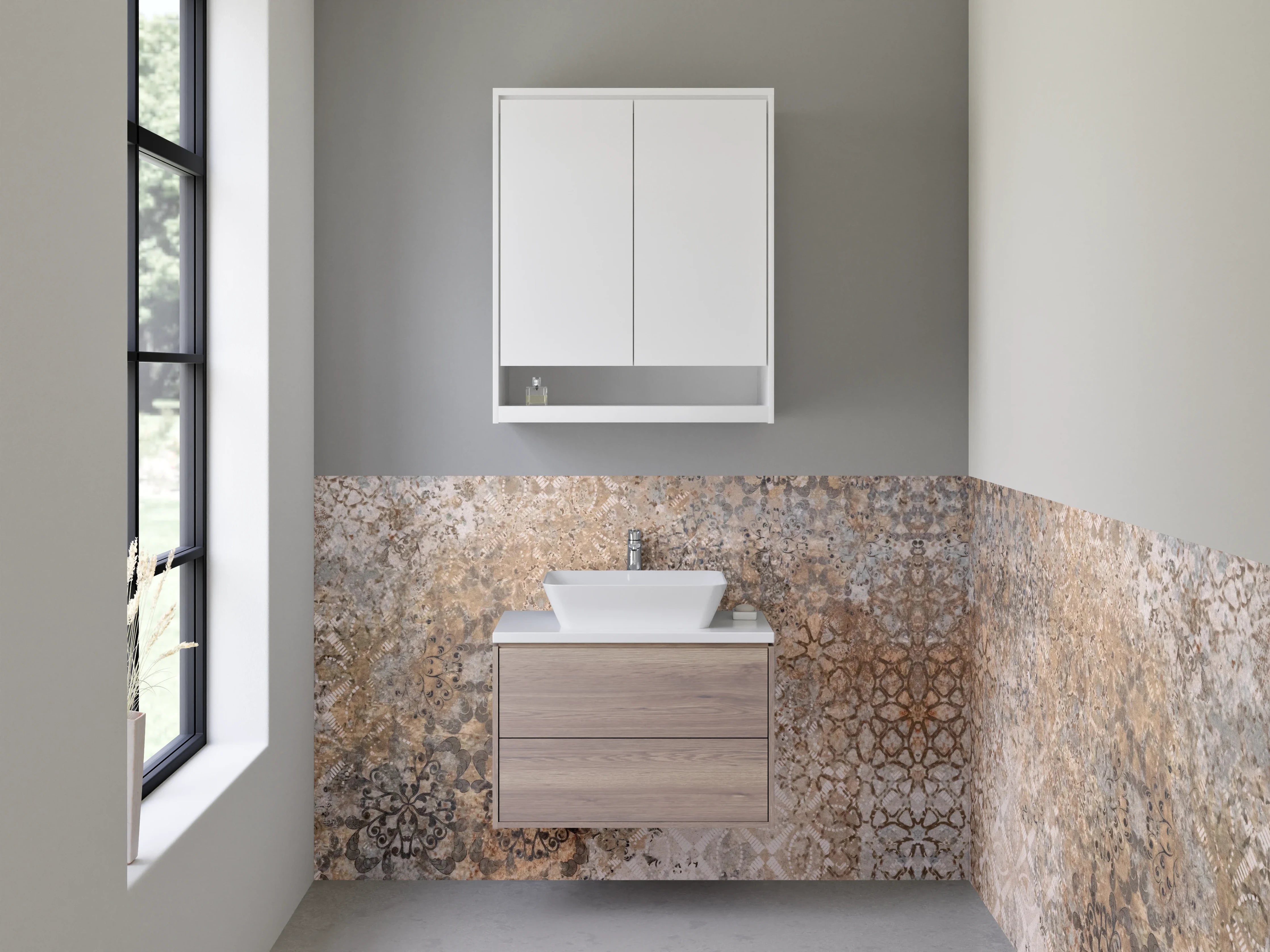 Waschbecken-Rückwand - Orientalisches Mandala Fliesendesign Braun Beige