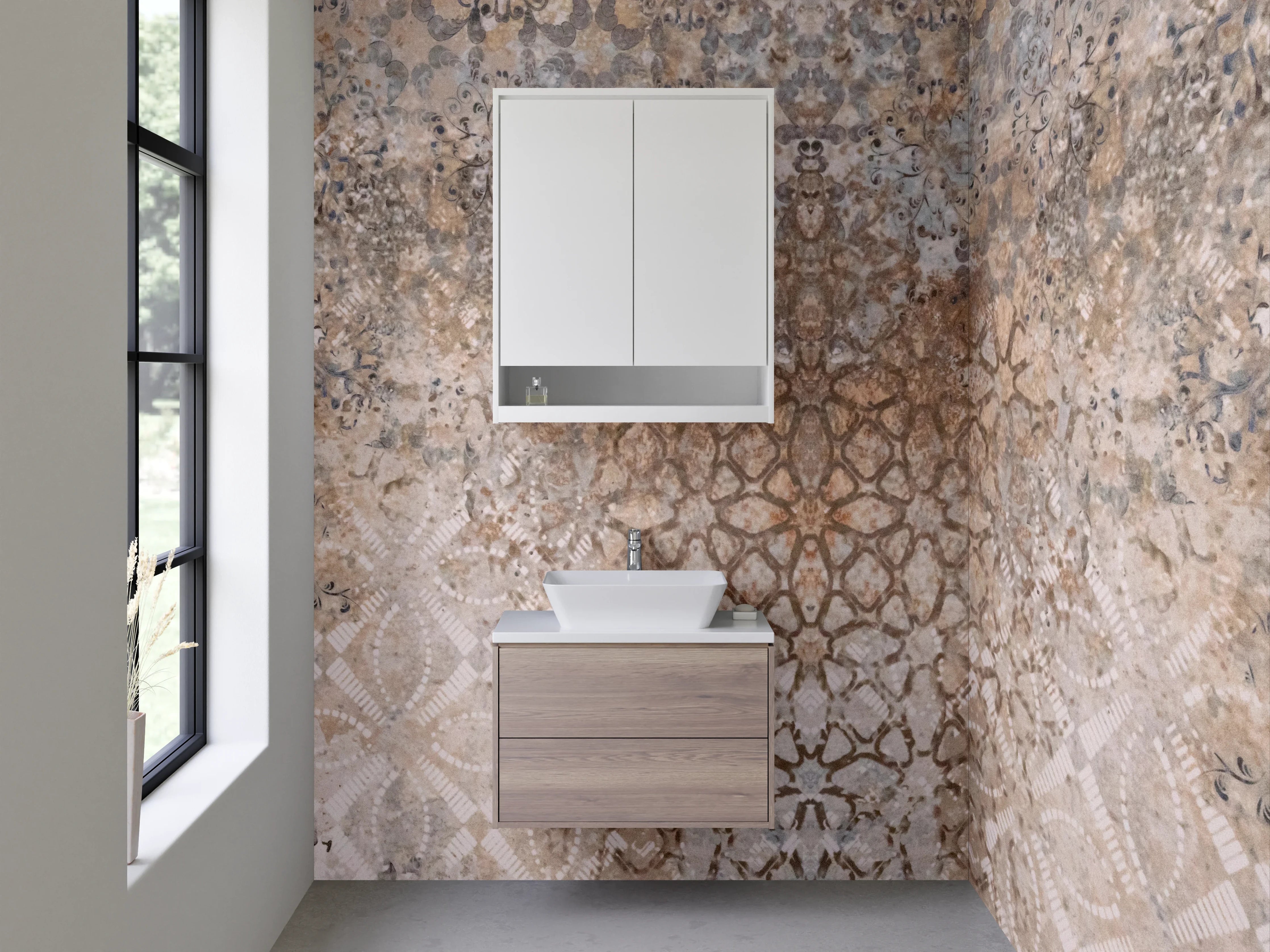 Waschbecken-Rückwand - Orientalisches Mandala Fliesendesign Braun Beige