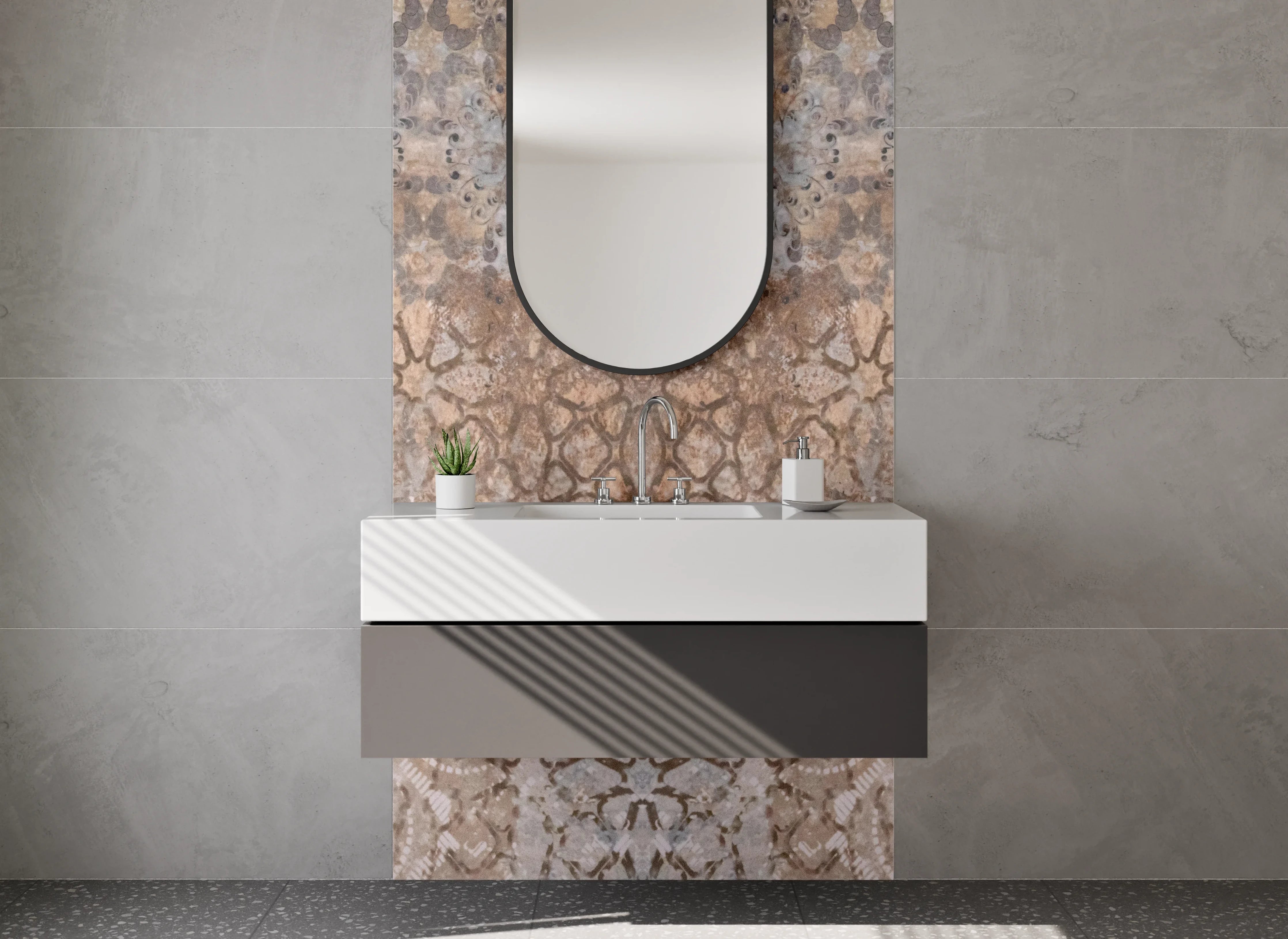 Waschbecken-Rückwand - Orientalisches Mandala Fliesendesign Braun Beige
