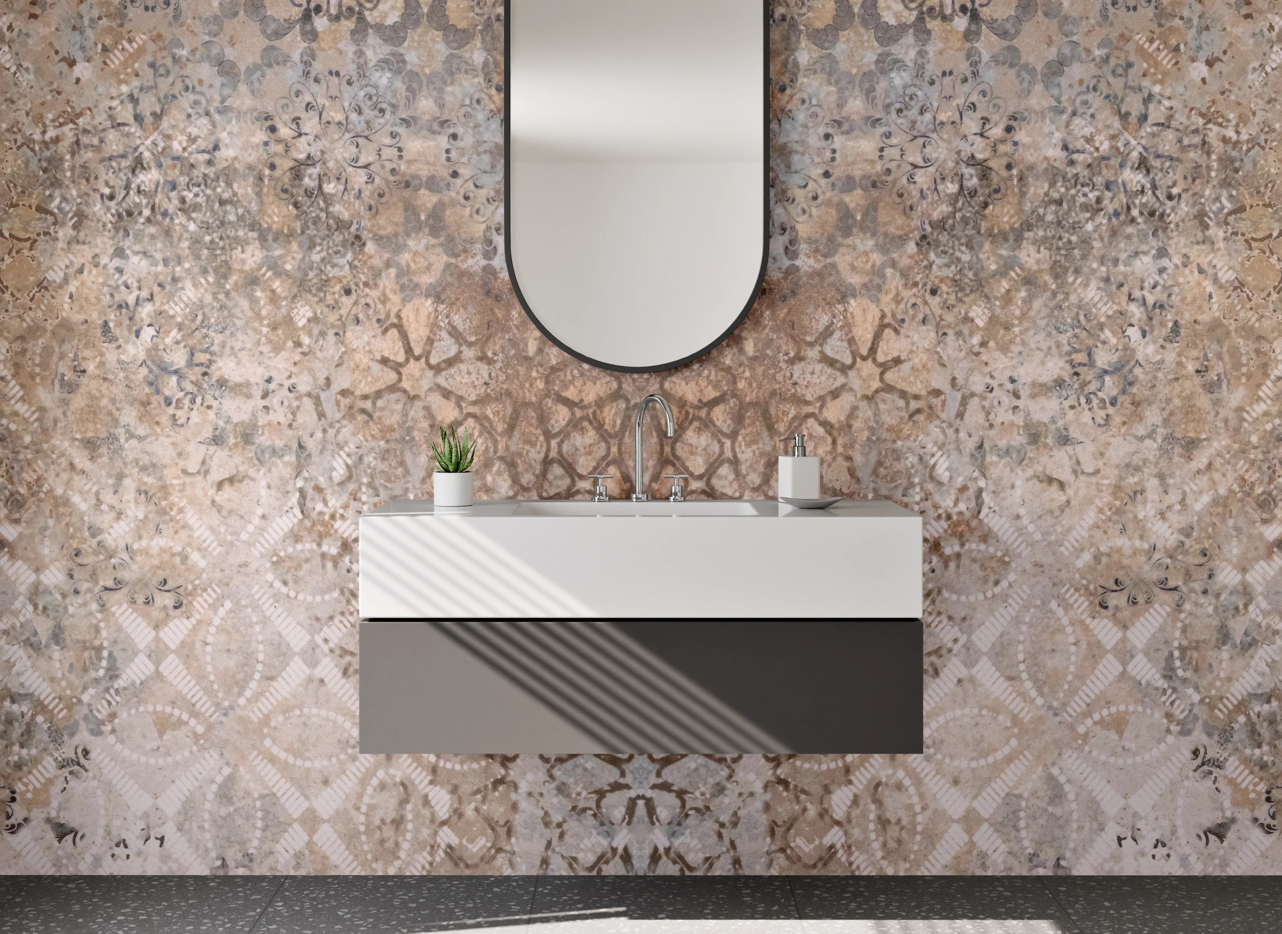 Waschbecken-Rückwand - Orientalisches Mandala Fliesendesign Braun Beige