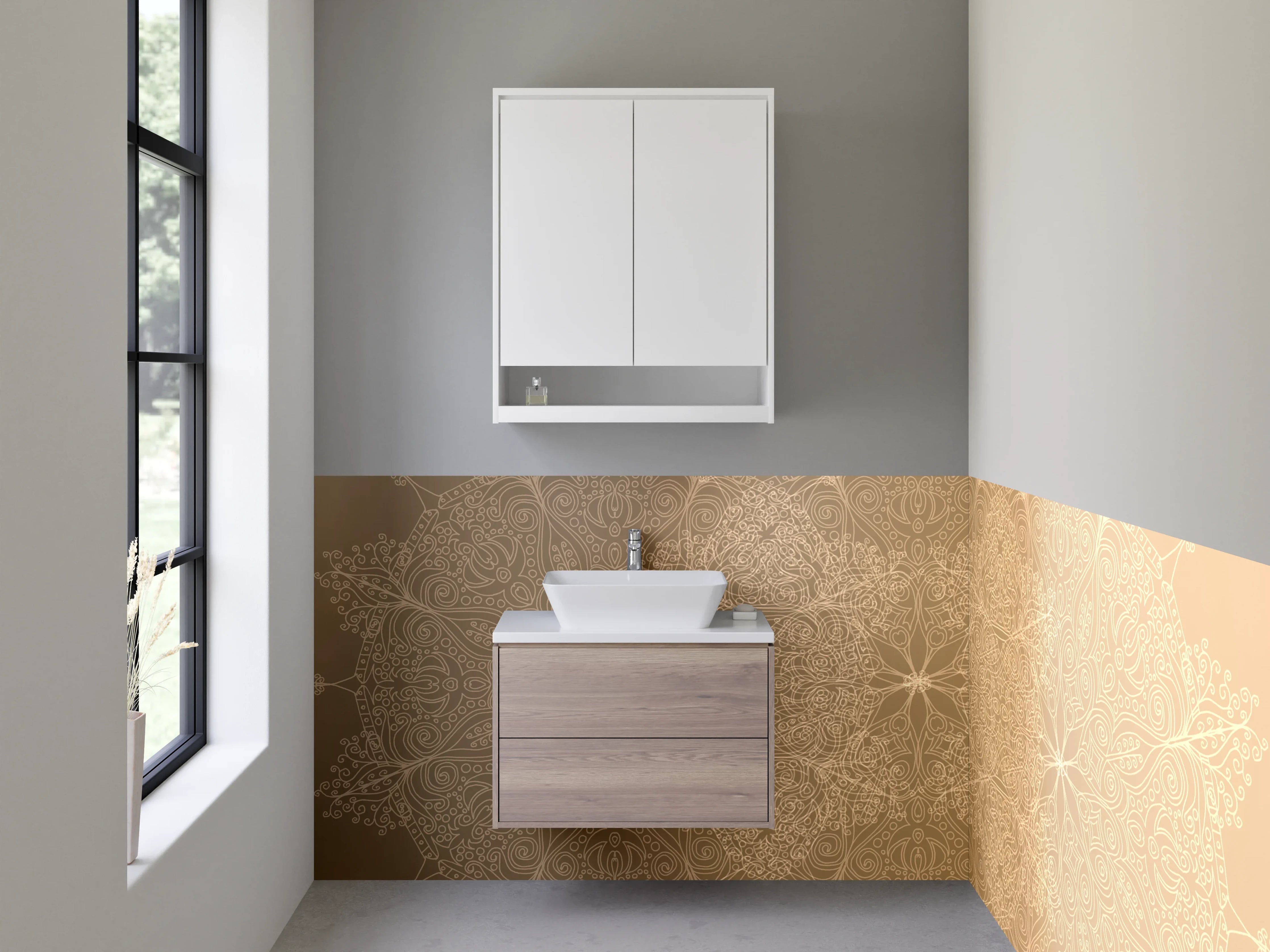 Waschbecken-Rückwand - Orientalisches Mandala Muster Beige Gold
