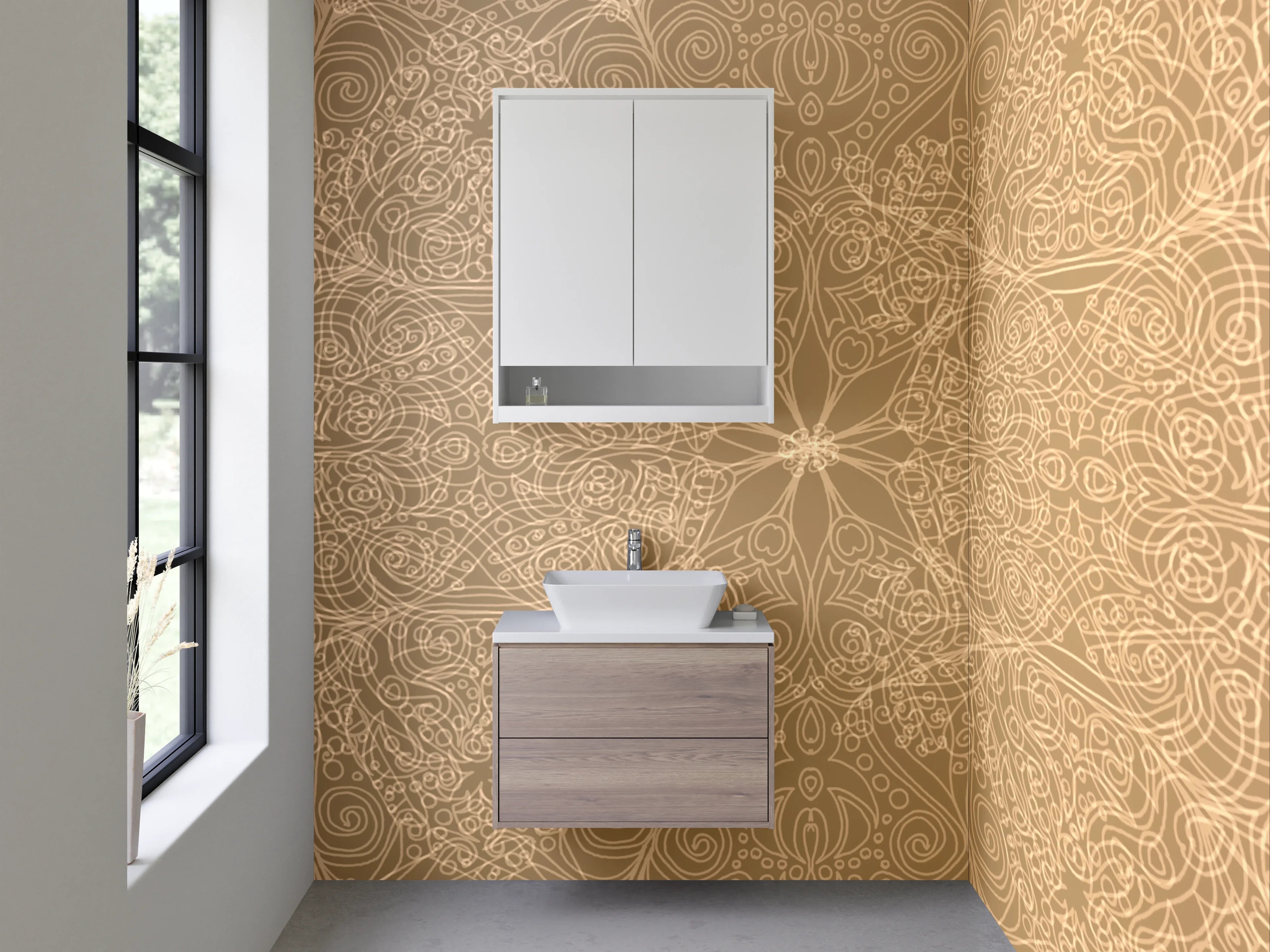 Waschbecken-Rückwand - Orientalisches Mandala Muster Beige Gold