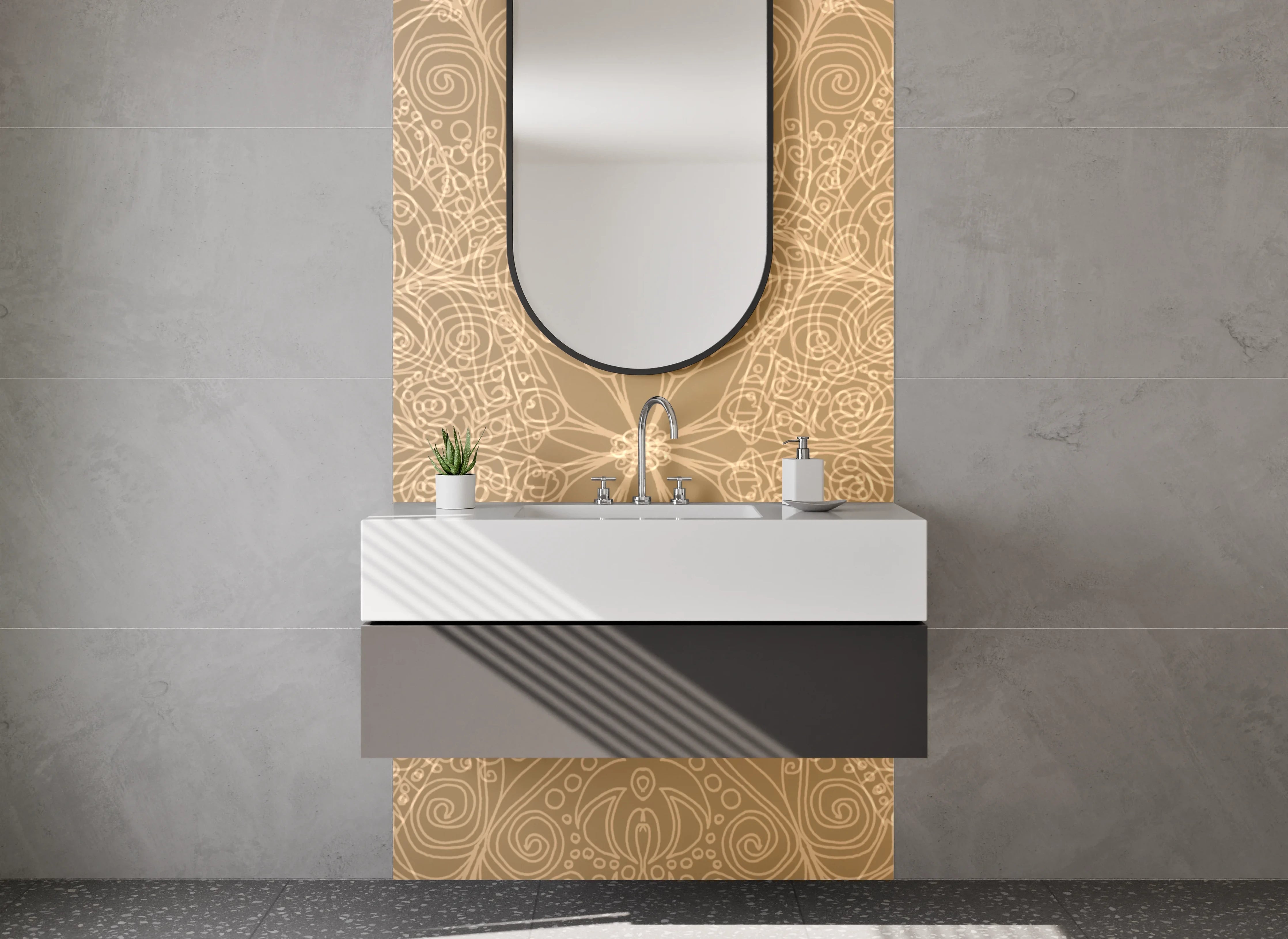 Waschbecken-Rückwand - Orientalisches Mandala Muster Beige Gold